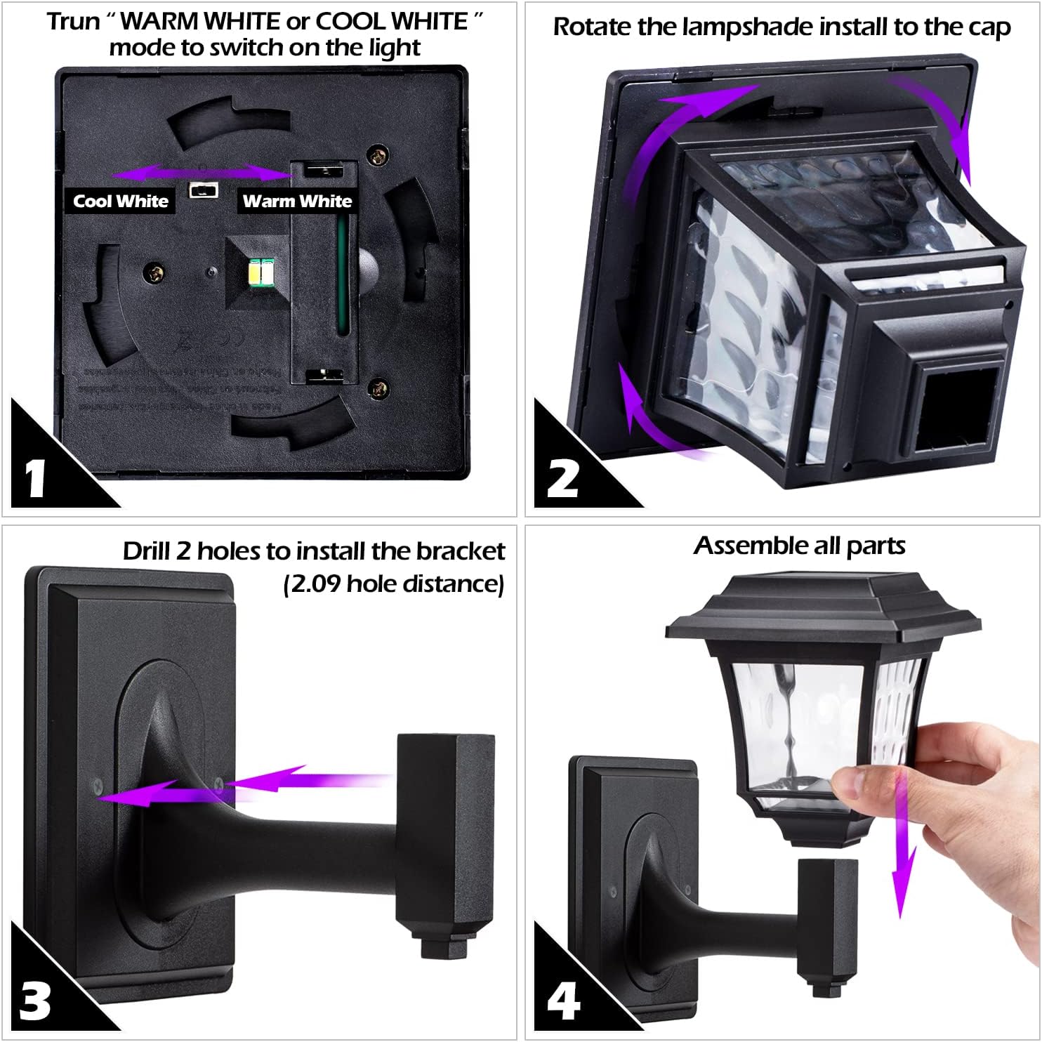 Thumbnail 6 de LeiDrail Solar Fence Lights (2 Pack) with 2 Colour Modes – Waterproof IP55 Outdoor Wall Lights
