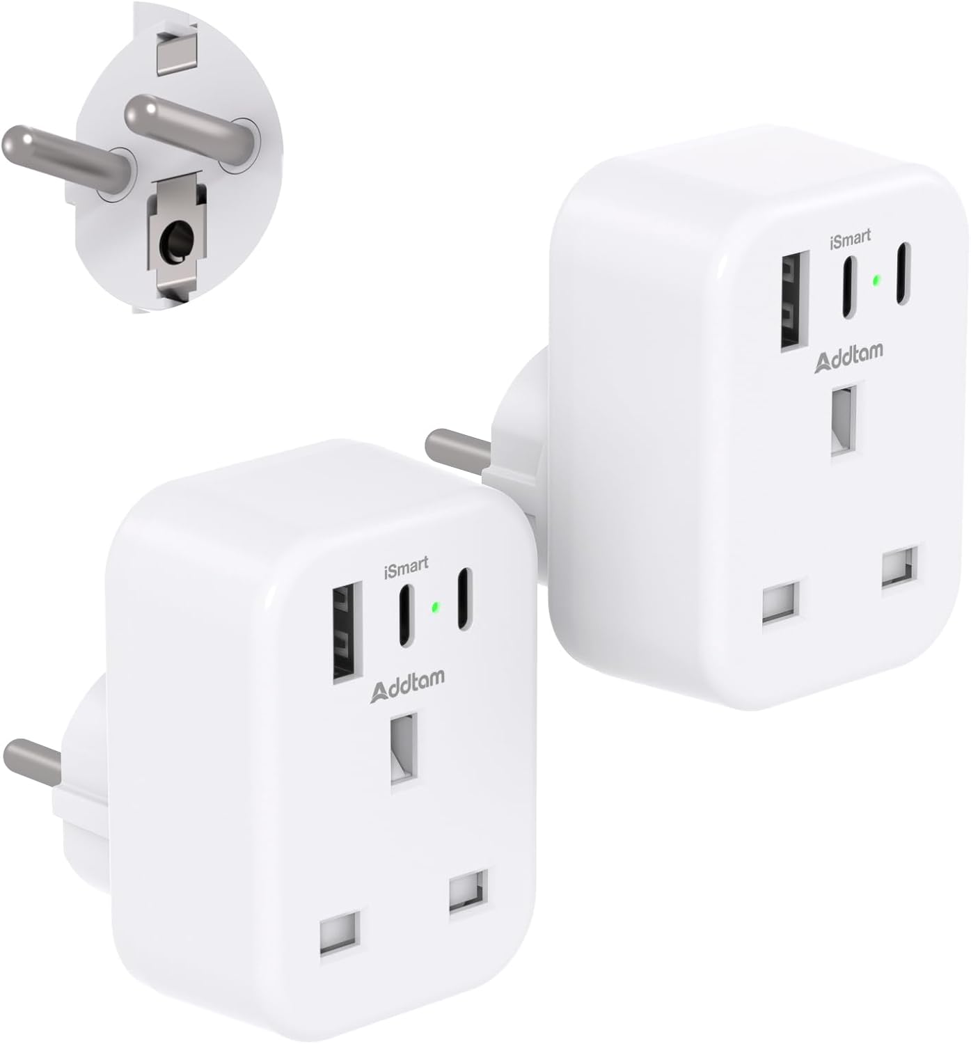 Detalle de 2 Pack UK to EU Plug Adapters with 3 USB Ports