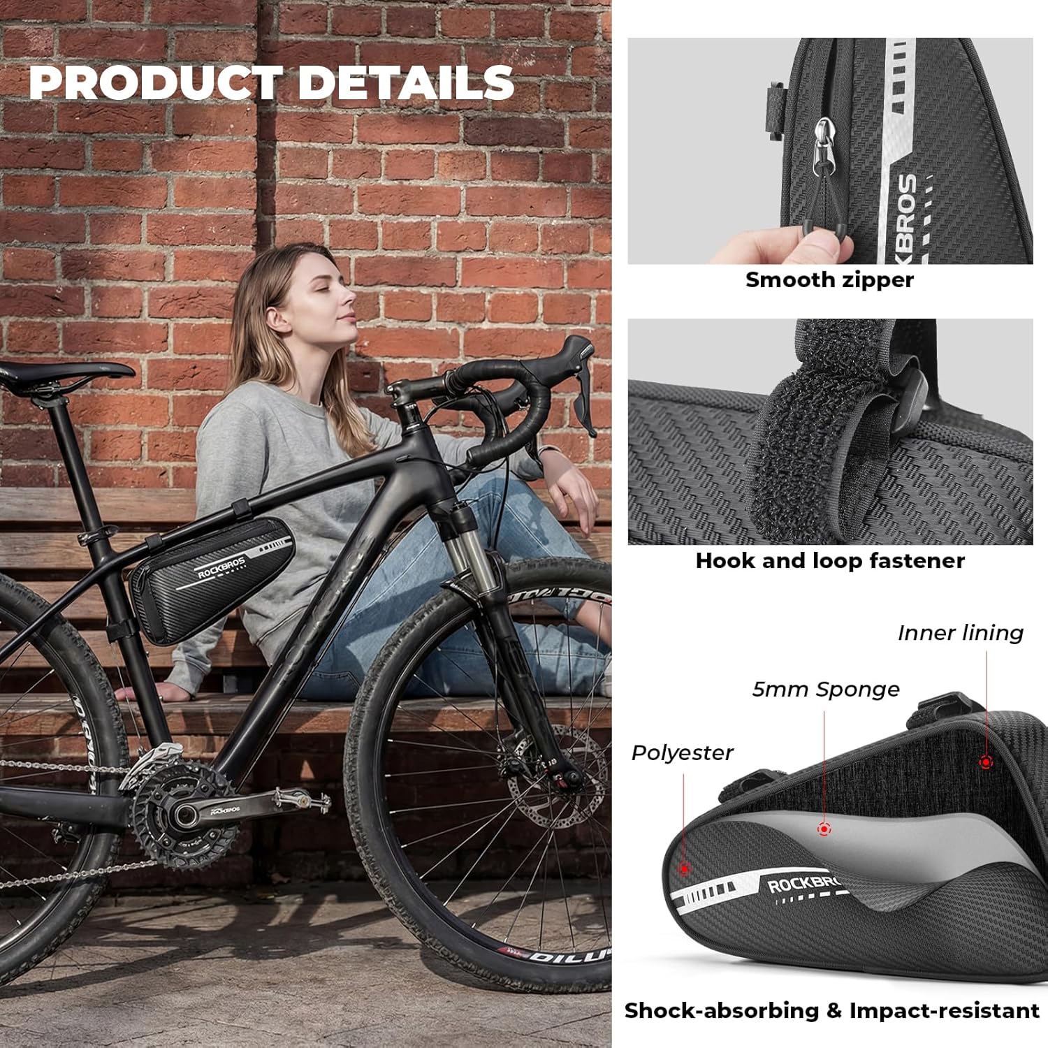 Thumbnail 3 de ROCKBROS sacoche de cadre vélo VTT BMX triangle réfléchissante 1,2 L