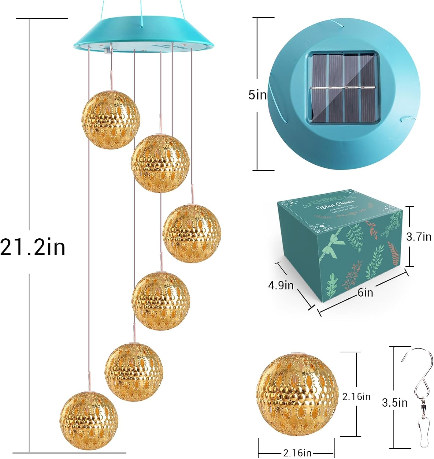 Thumbnail 6 de Toodour S6-WC18-P Solar Wind Chime with Color-Changing LED Balls