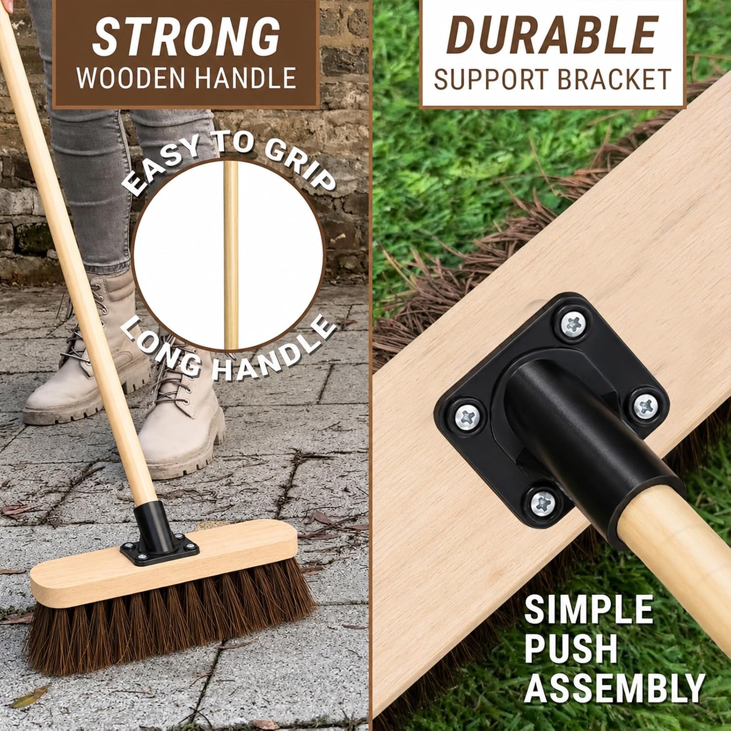 Thumbnail 5 de 10” Outdoor Garden Broom with Wooden Handle by ED LINEN – Heavy-Duty Bassine Bristles