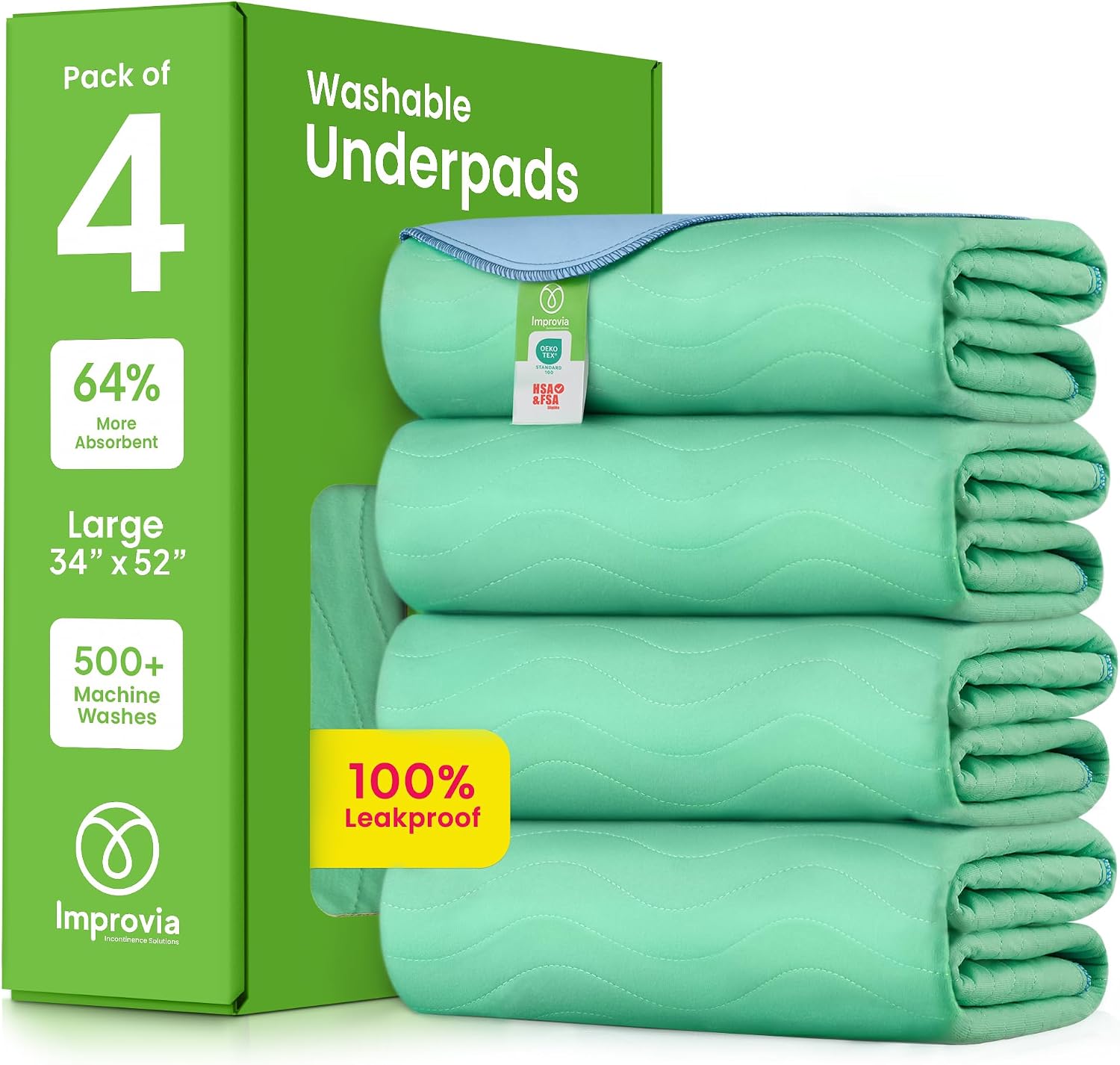 Detalle de IMPROVIA Washable Underpads, 34" x 52", Heavy Absorbency, 4-Pack