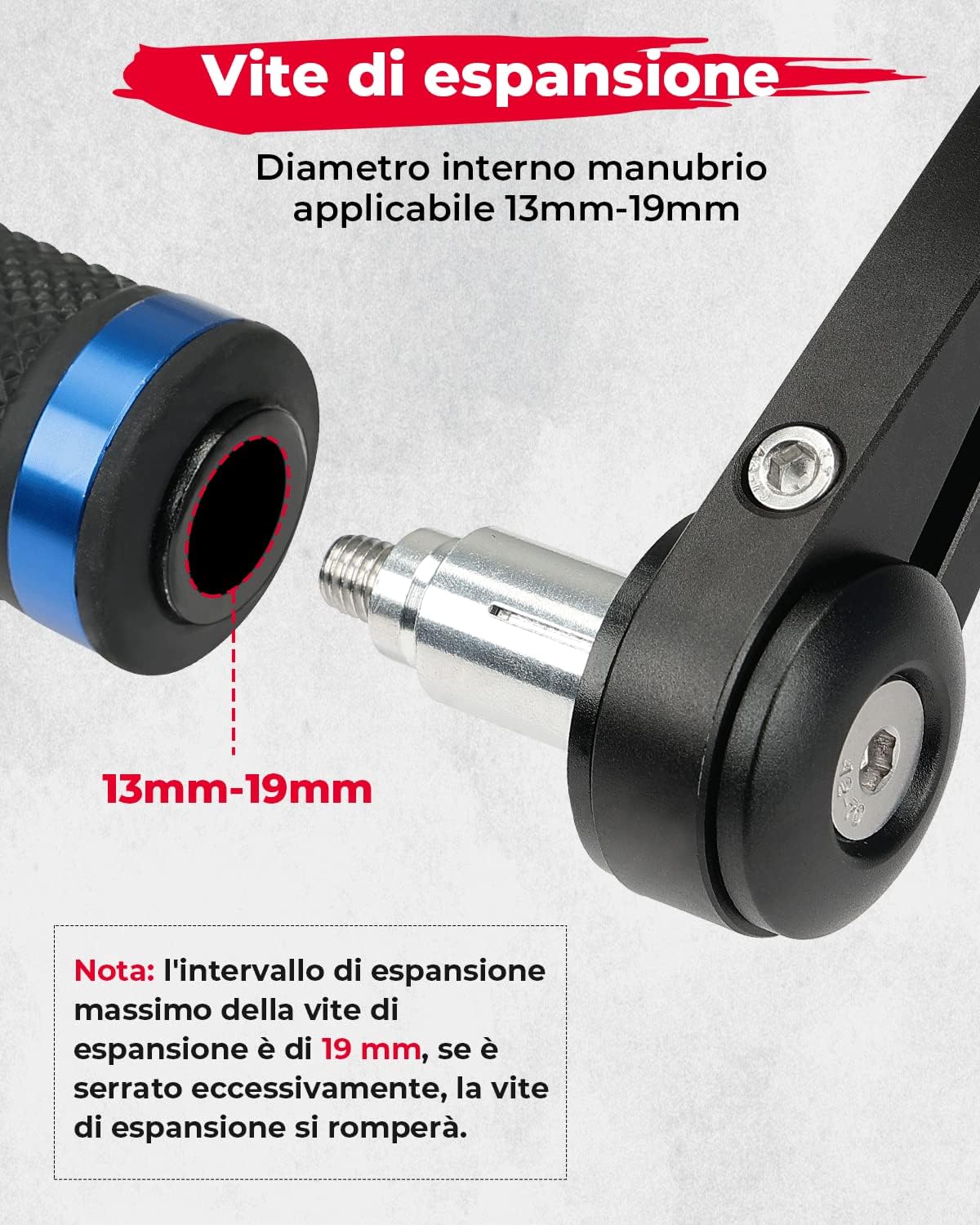 Detalle de KEMIMOTO Specchietti Moto Universali, 7/8" 22mm – Specchio retrovisore per manubrio omologato E9