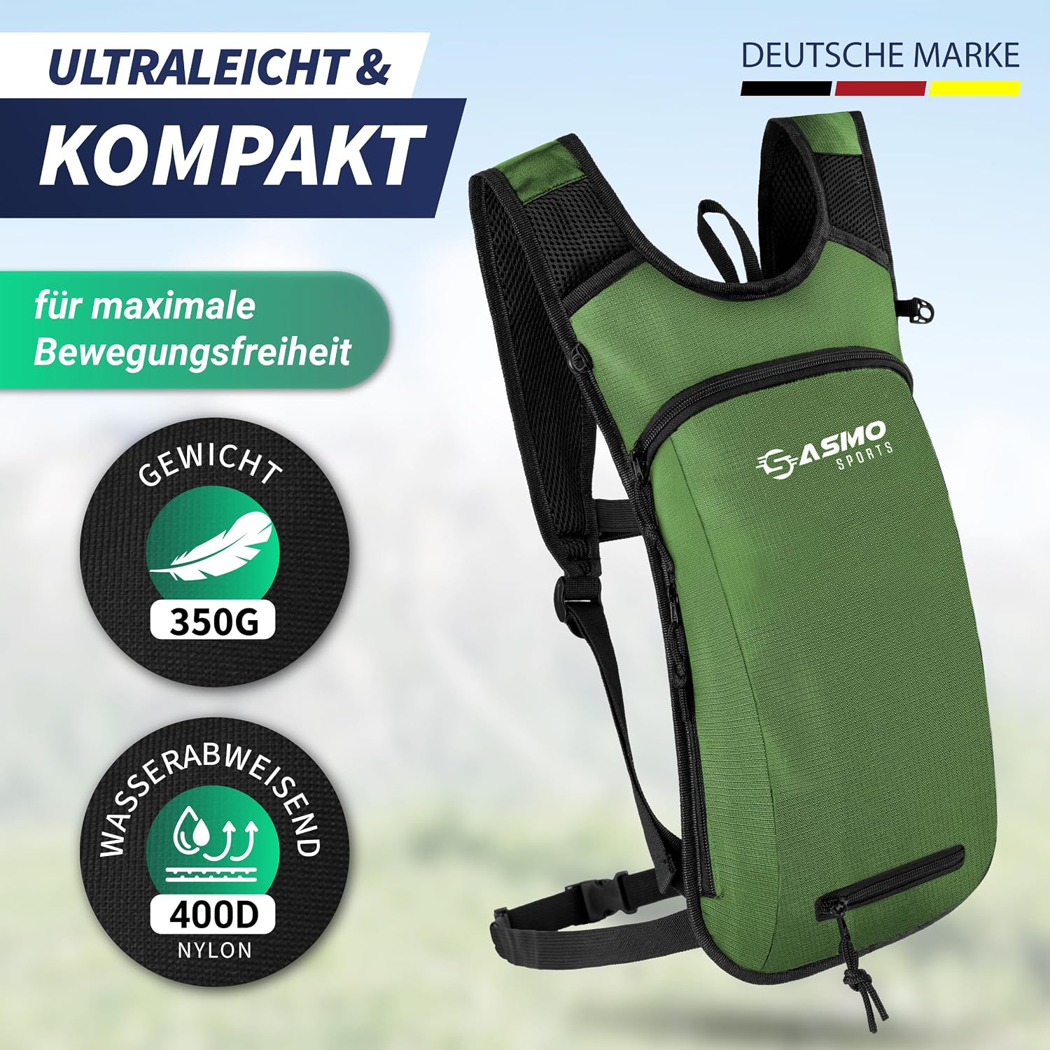 Detalle de SASMO Fahrradrucksack klein 6L (Grün) – Thermofach, Helmnetz & wasserdichtes Design