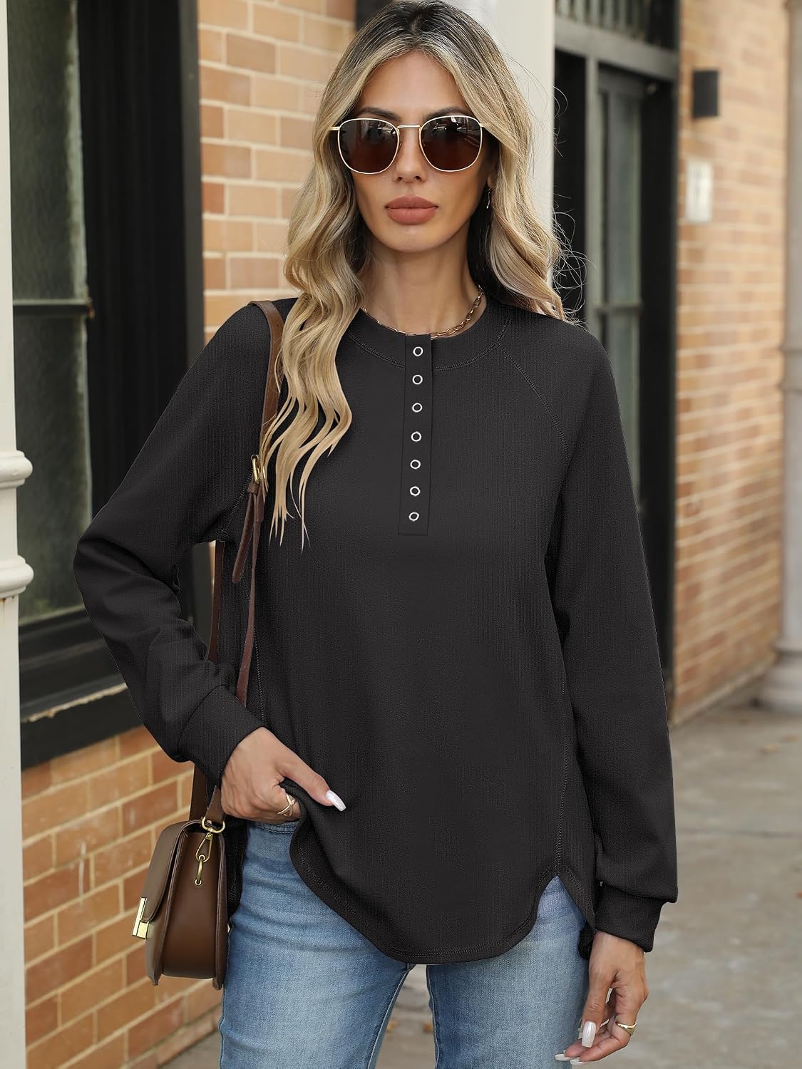Detalle de ANRABESS Women's Henley Tunic Sweatshirt, Polyester Blend