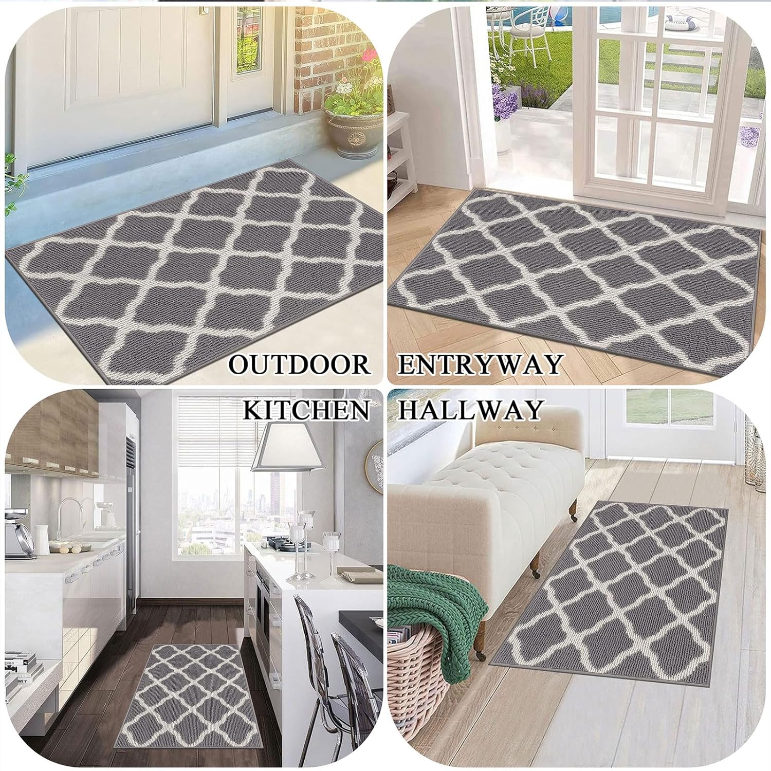 Thumbnail 6 de SHACOS Door Mats 20"x32" Indoor Washable Kitchen Entryway Rug (Light Gray) — Non-Slip, Absorbent Doormat