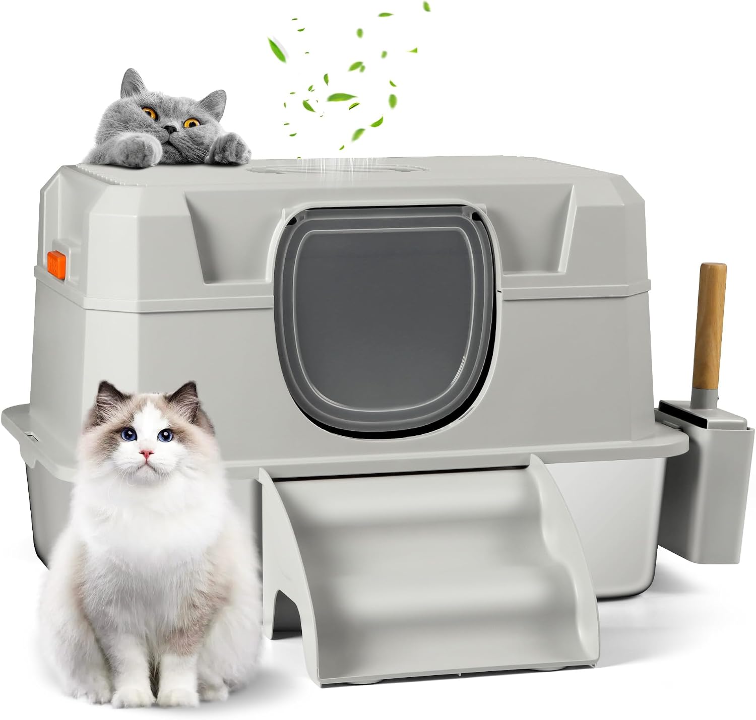 Detalle de Bartuke Enclosed XXL Stainless Steel Cat Litter Box with Lid, Step and Scoop