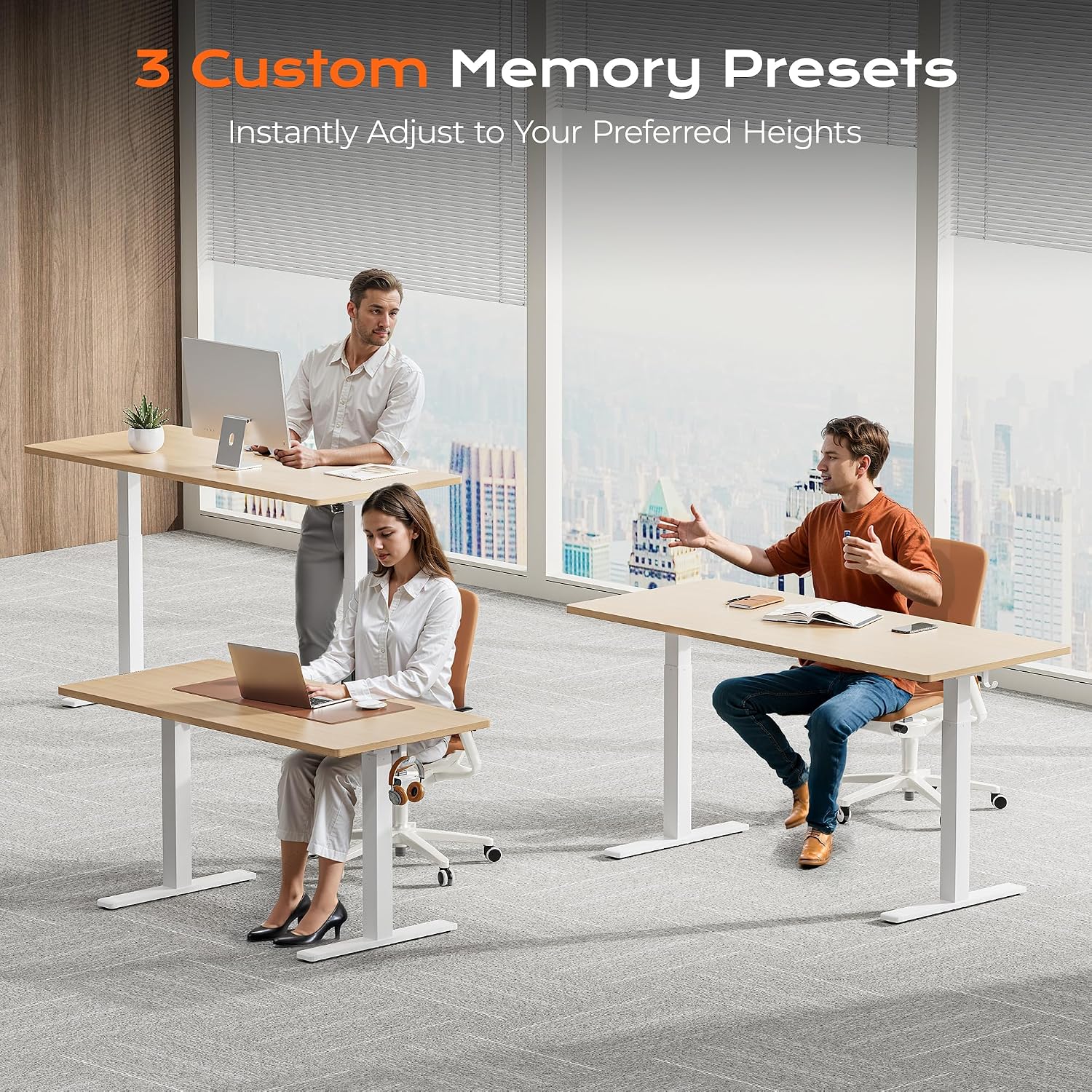 Detalle 2 de Huuger Dual Motor Electric Standing Desk Frame, White Steel, 3 Height Presets