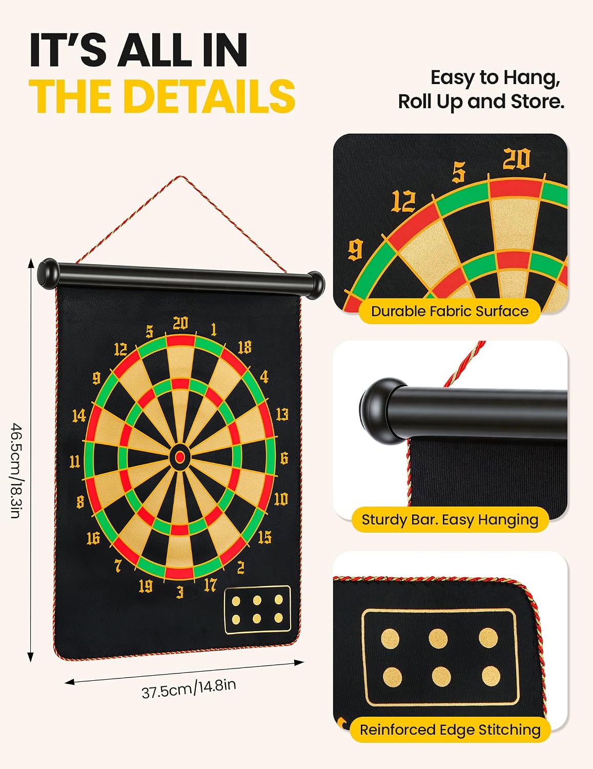 Detalle 2 de BATURU RBE10036 Magnetic Dart Board, Double-Sided Game for Kids and Families