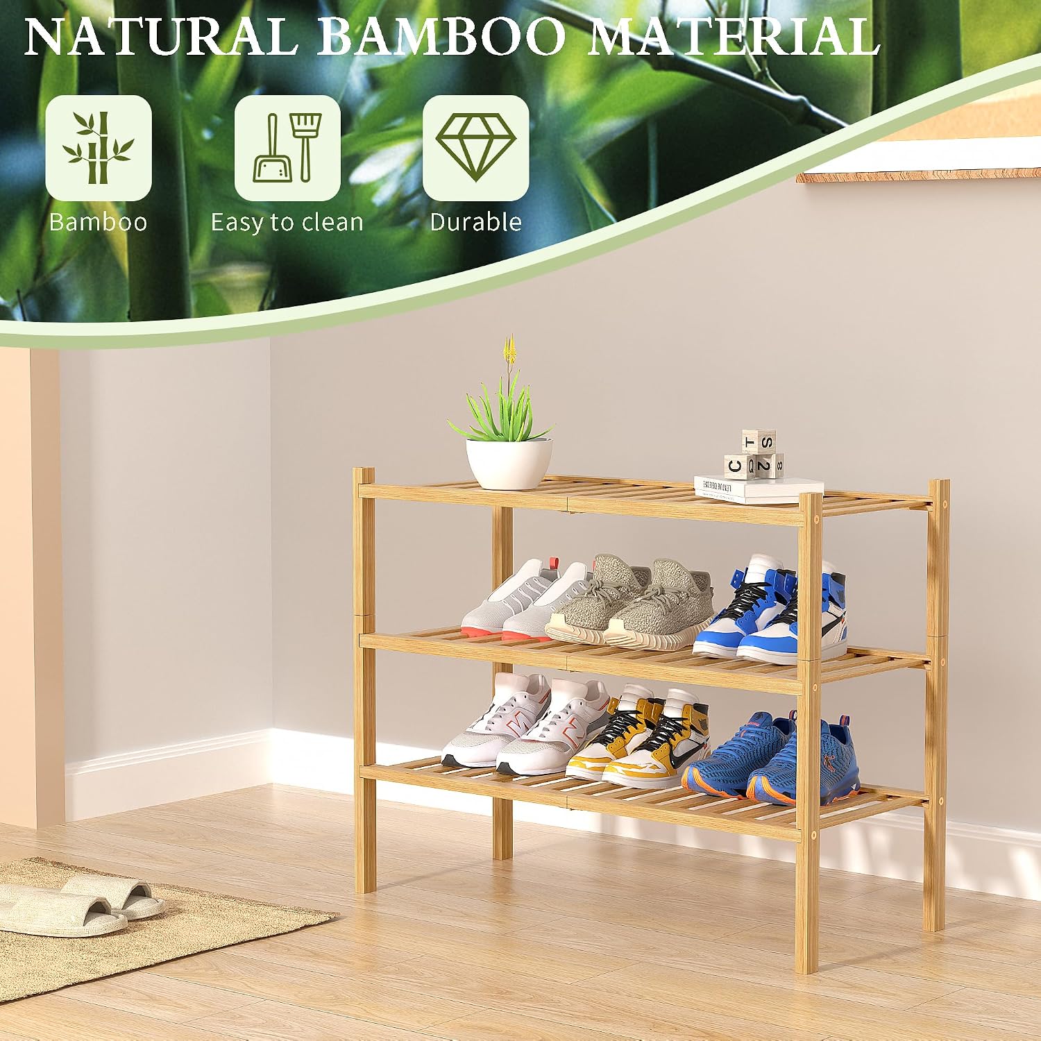 Thumbnail 5 de ROMGUAR CRAFT 3-Tier Bamboo Shoe Rack 27x11x20