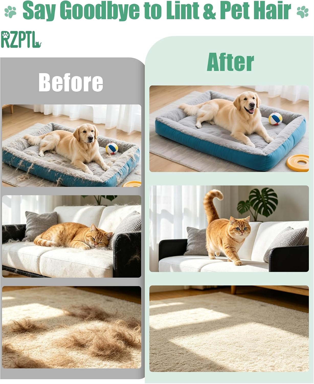 Detalle de RZPTL Pet Hair Removal Glove (2 Pack) – One Left, One Right Five-Finger Electrostatic Grooming Mitt