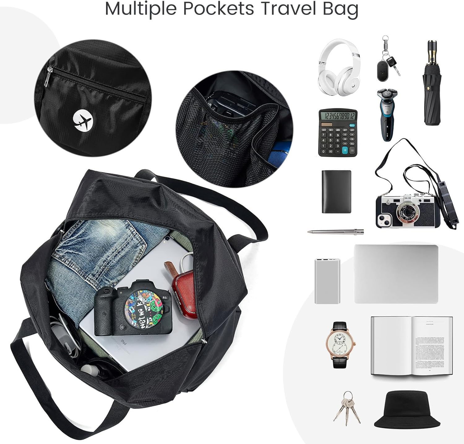 Thumbnail 2 de PALAMEA Foldable Travel Bag (40 x 30 x 20 cm), 20L foldable carry-on for Wizz Air and Eurowings hand luggage, Black
