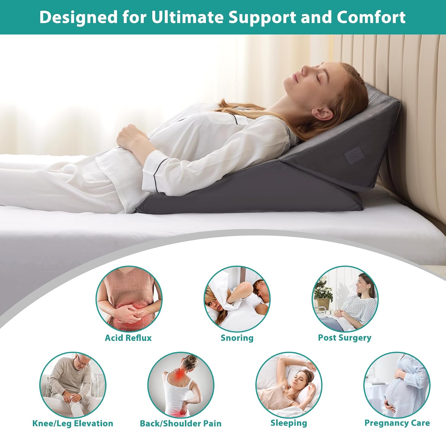 Thumbnail 4 de Bedluxe BD2023D555530DMR-2X Adjustable Wedge Pillow Set, 9- and 12-Inch Memory Foam