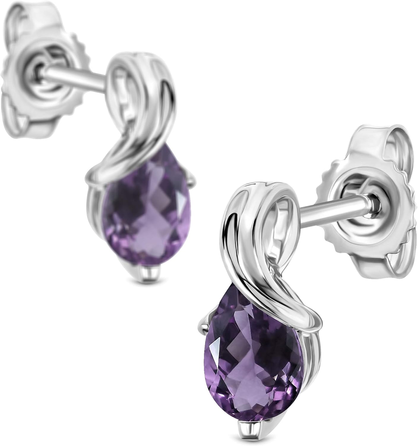 Thumbnail 1 de Miore boucles d’oreilles studs pour femmes en or blanc et jaune 9 kt (375) avec perles en forme poire : rubis, émeraude, saphir, topaze, améthyste et aigue-marine – coffret cadeau
