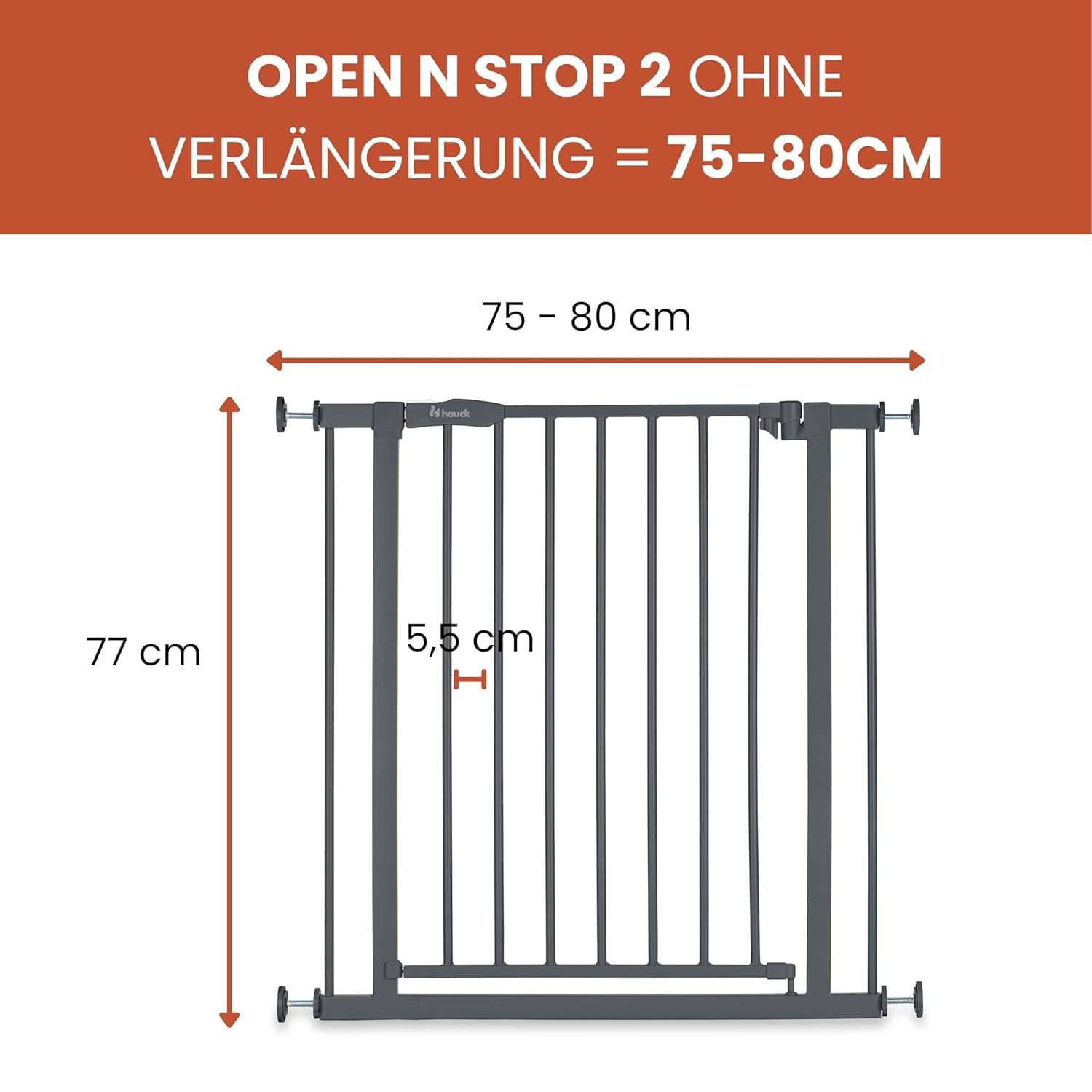 Detalle 2 de hauck Open N Stop 2 Dunkelgrau: Klemmi Gitter für Innen 75–80 cm Breite, 77 cm hoch