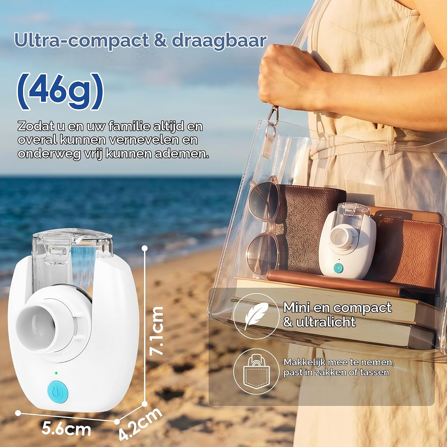 Thumbnail 4 de AEKREY draagbare meshvernevelaar, 35 dB, USB-C, wit
