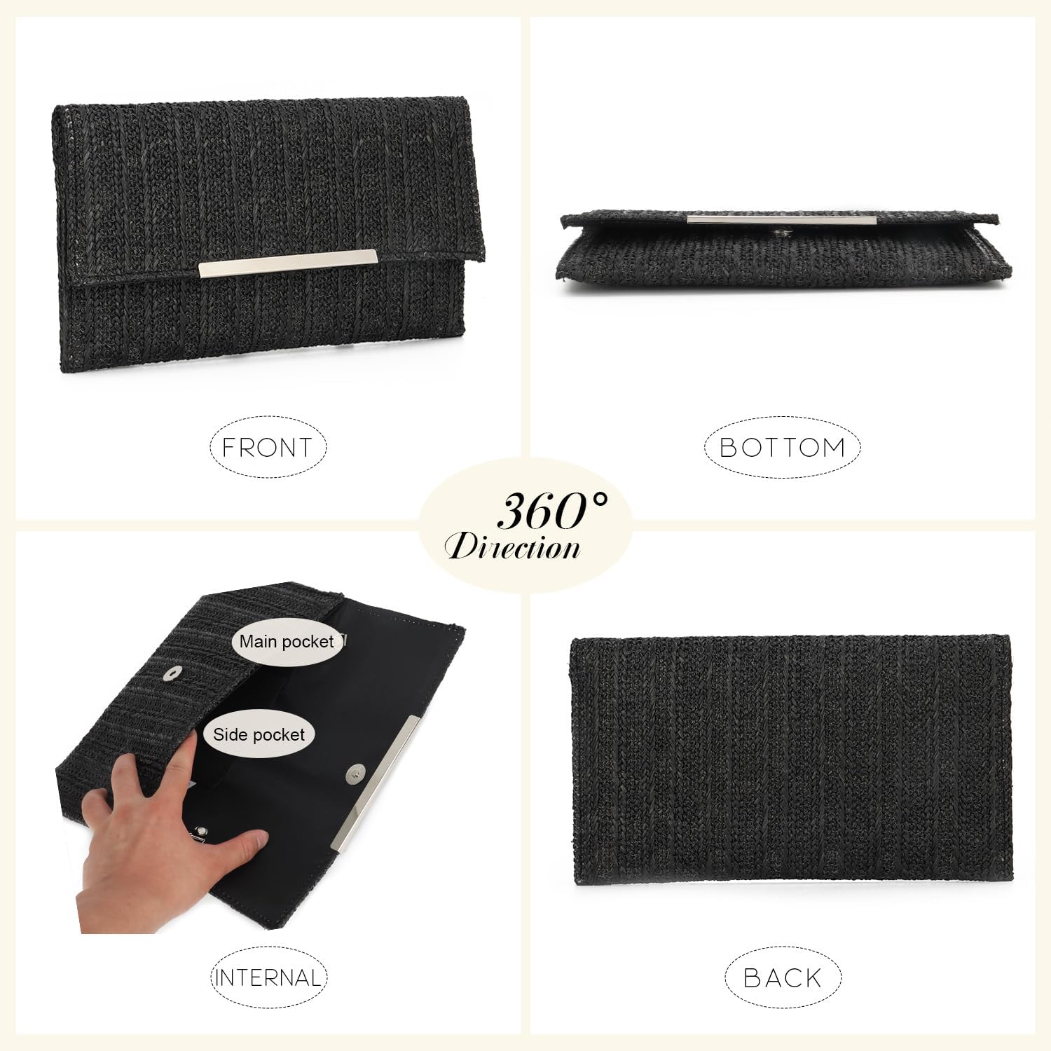 Detalle 2 de EVEOUT Clutch de Paja Mujer Bolso de Fiesta y Playa