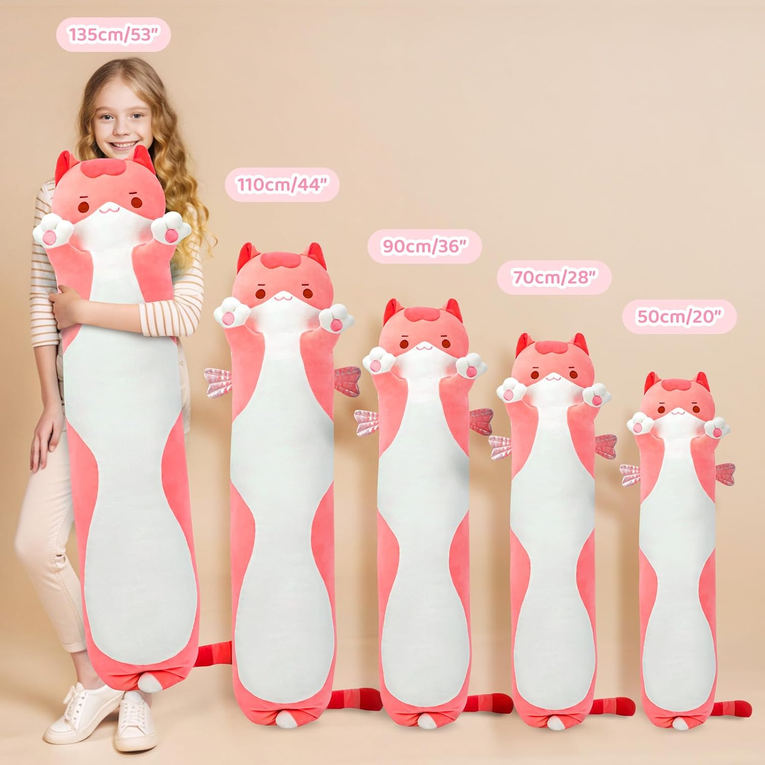 Thumbnail 5 de Mewaii Long Cat Plush 5 Sizes 120% Extra Filling Pink Cat Body Pillow