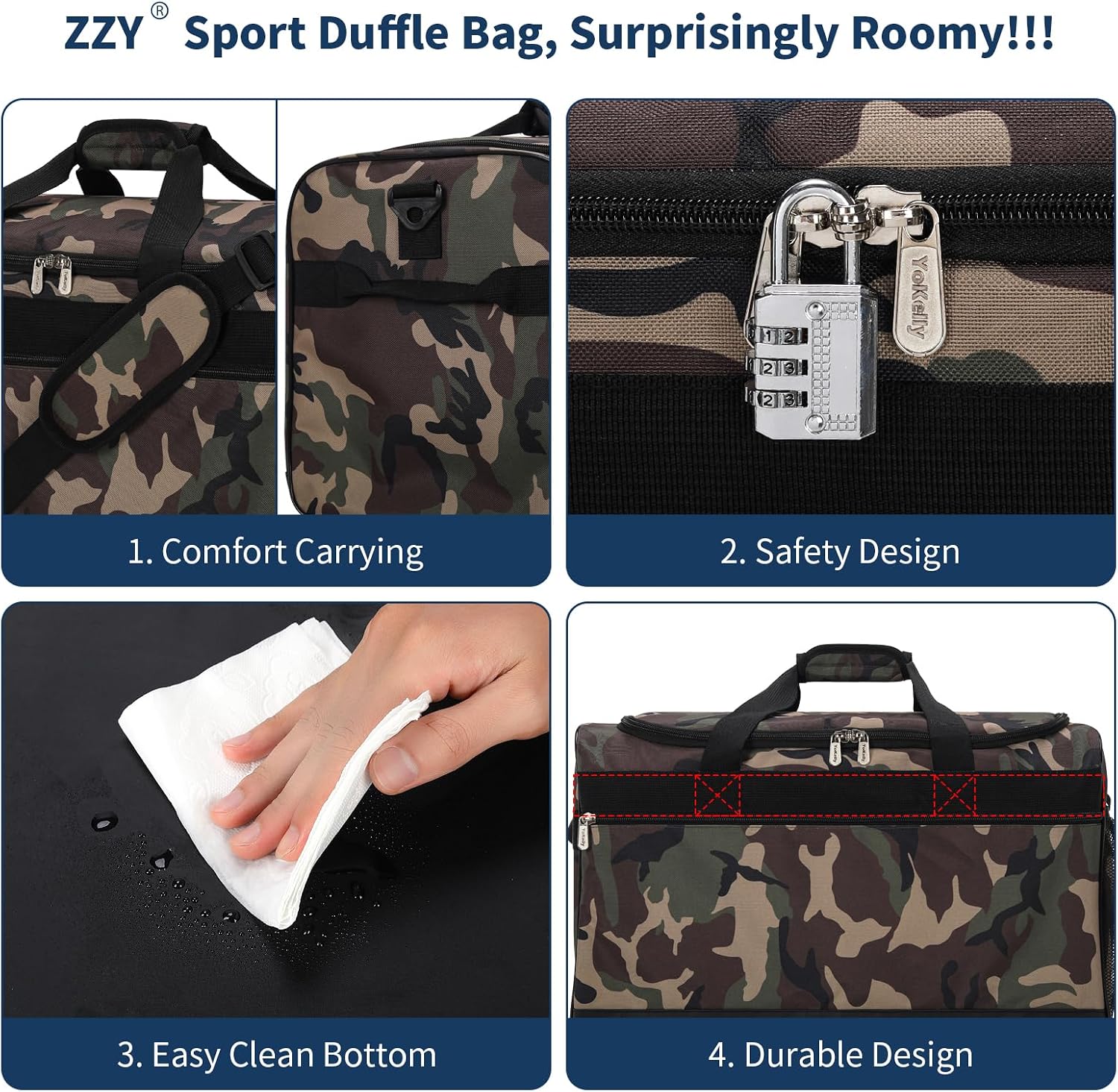 Detalle de ZZY Sporttasche 40L – Reisetasche Fitness Tasche mit Schultergurt, Camouflage