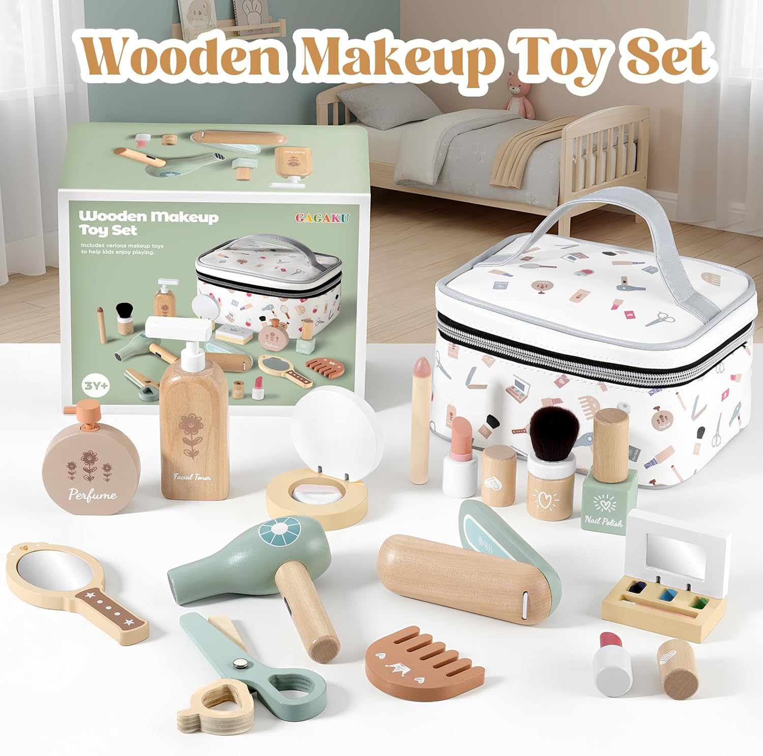Detalle 2 de GAGAKU Wooden 16-piece kids' make‑up set for ages 3+ 💄