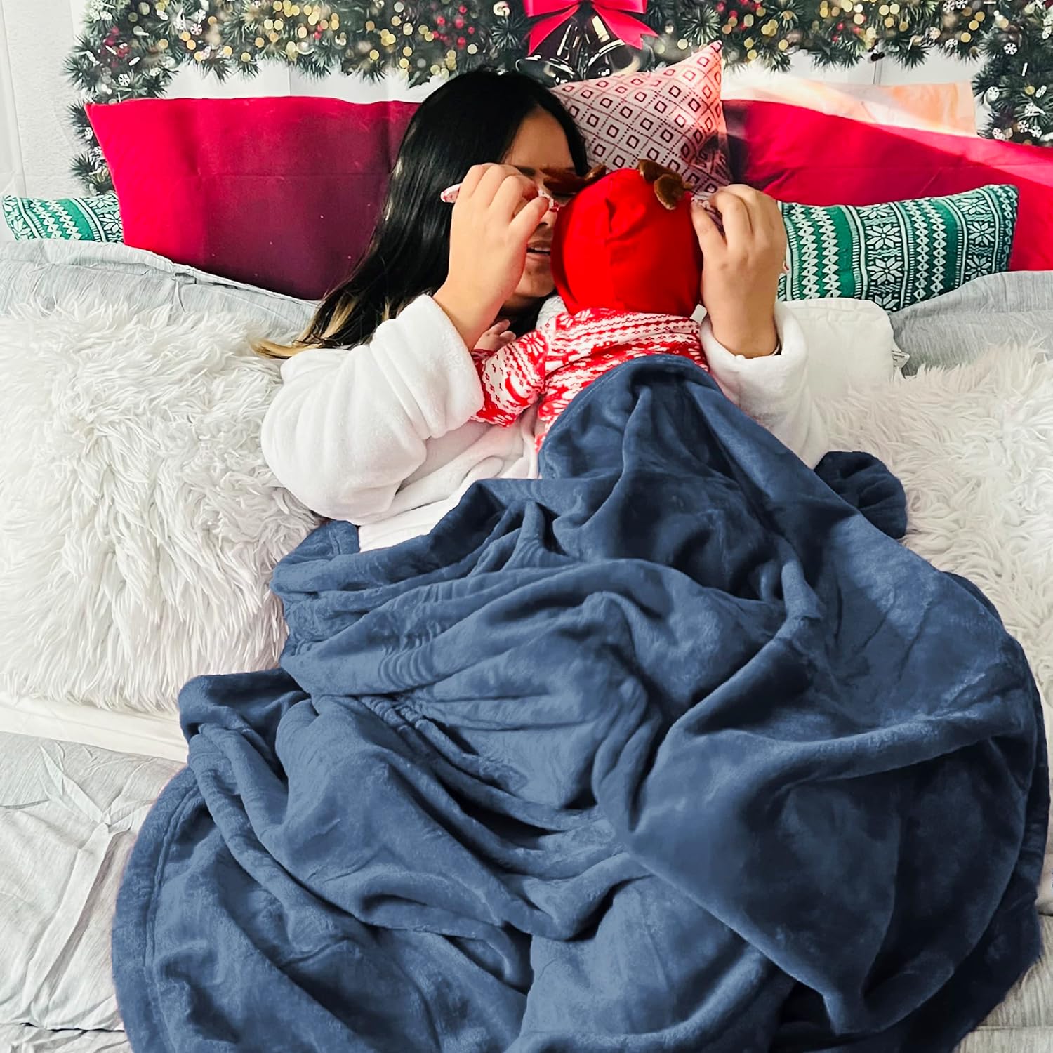 Thumbnail 4 de BEDSURE Kuscheldecke 150x200 cm Grau Blau