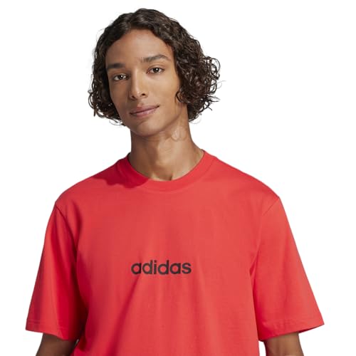 Thumbnail 5 de adidas Men’s Essentials Linear Single Jersey Shirt, Pure Ruby/Black, XXL