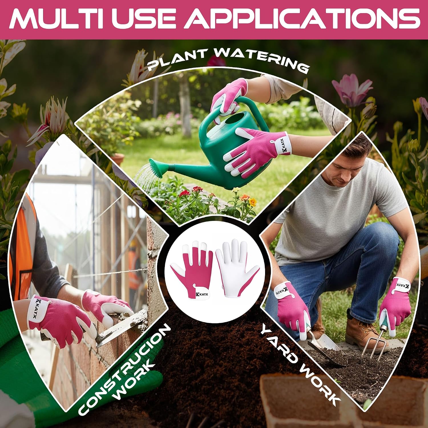 Thumbnail 2 de Katx Leather Gardening Gloves Small Pink