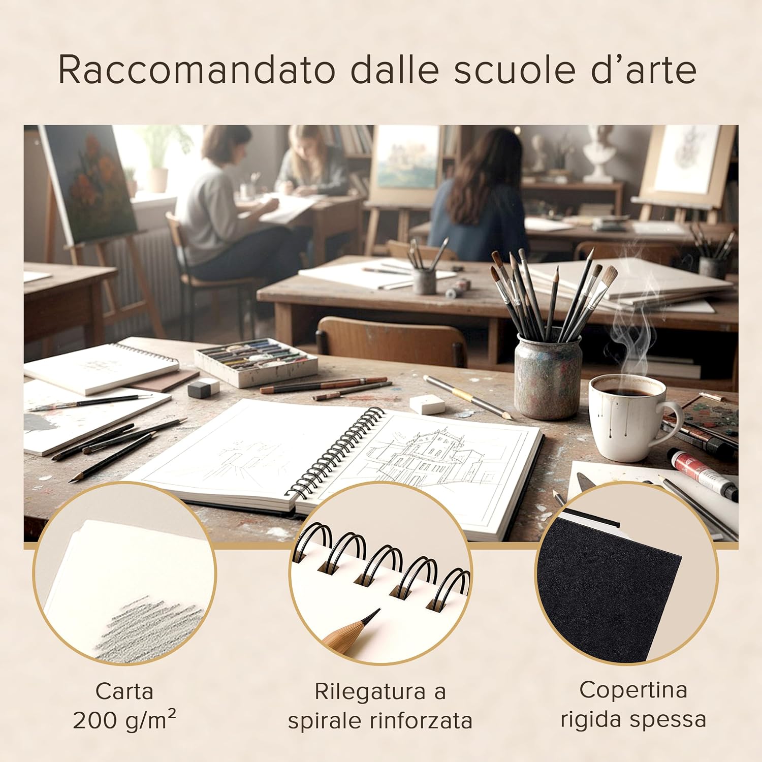 Thumbnail 4 de String & Space Blocco per Schizzi A4 con copertina rigida, carta da 200 g/m² e spirale (21 x 29 cm, 40 fogli)