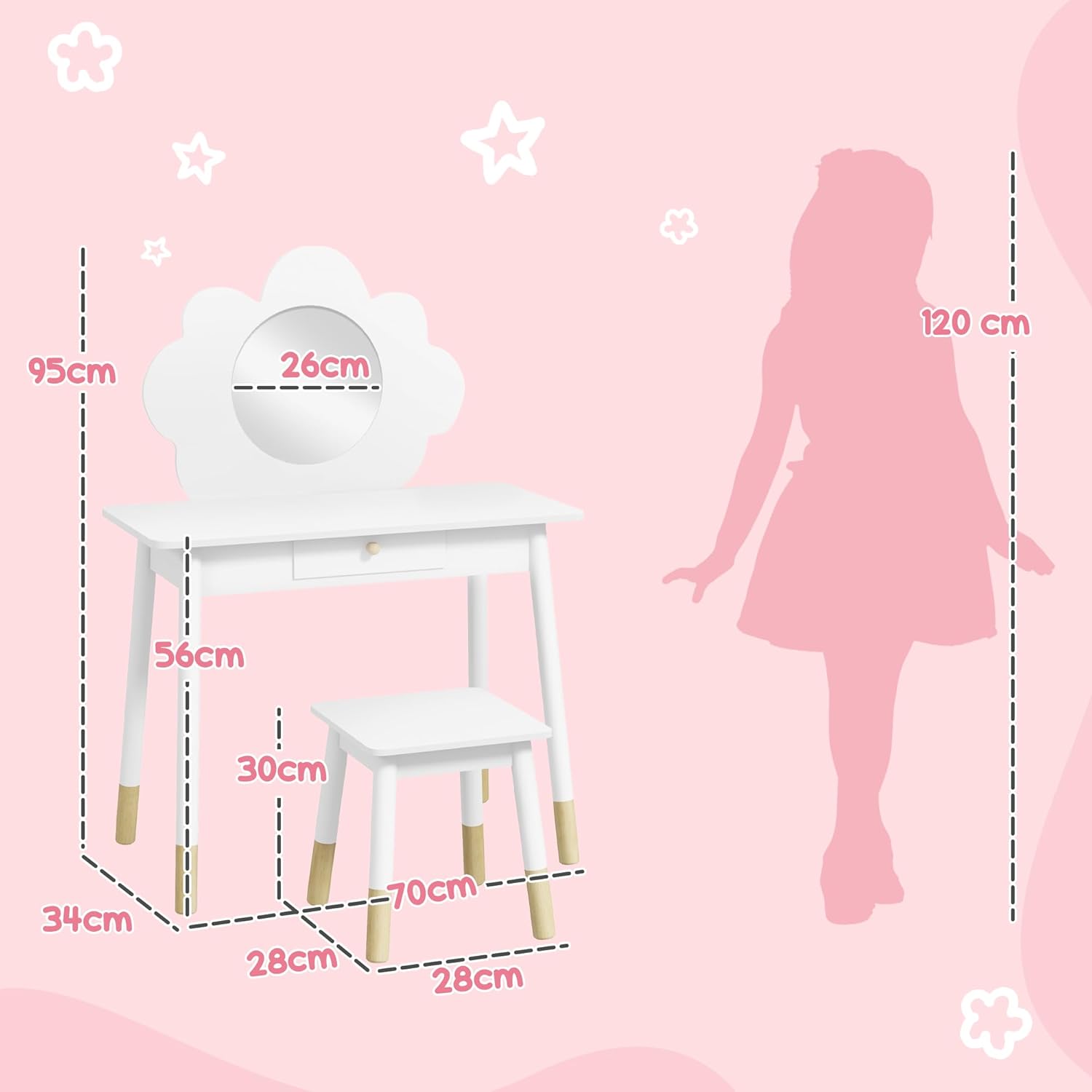 Thumbnail 6 de AIYAPLAY Ensemble coiffeuse enfant 2 pièces avec tabouret et miroir nuage (blanc) pour 3 à 6 ans