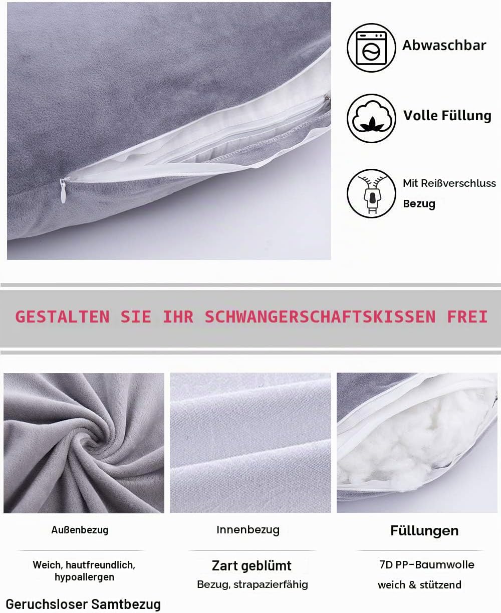 Thumbnail 2 de AS AWESLING Schwangerschaftskissen – U-förmiges Ganzkörperkissen, Stillkissen und Stützkissen in Grau
