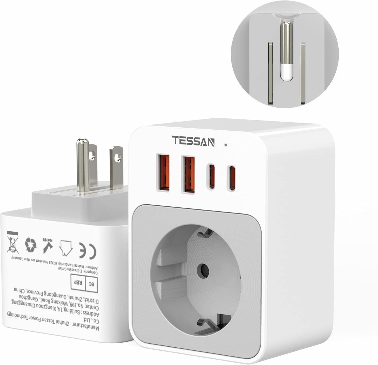 Detalle de TESSAN Klappbarer USA Reiseadapter 5‑in‑1 🔌