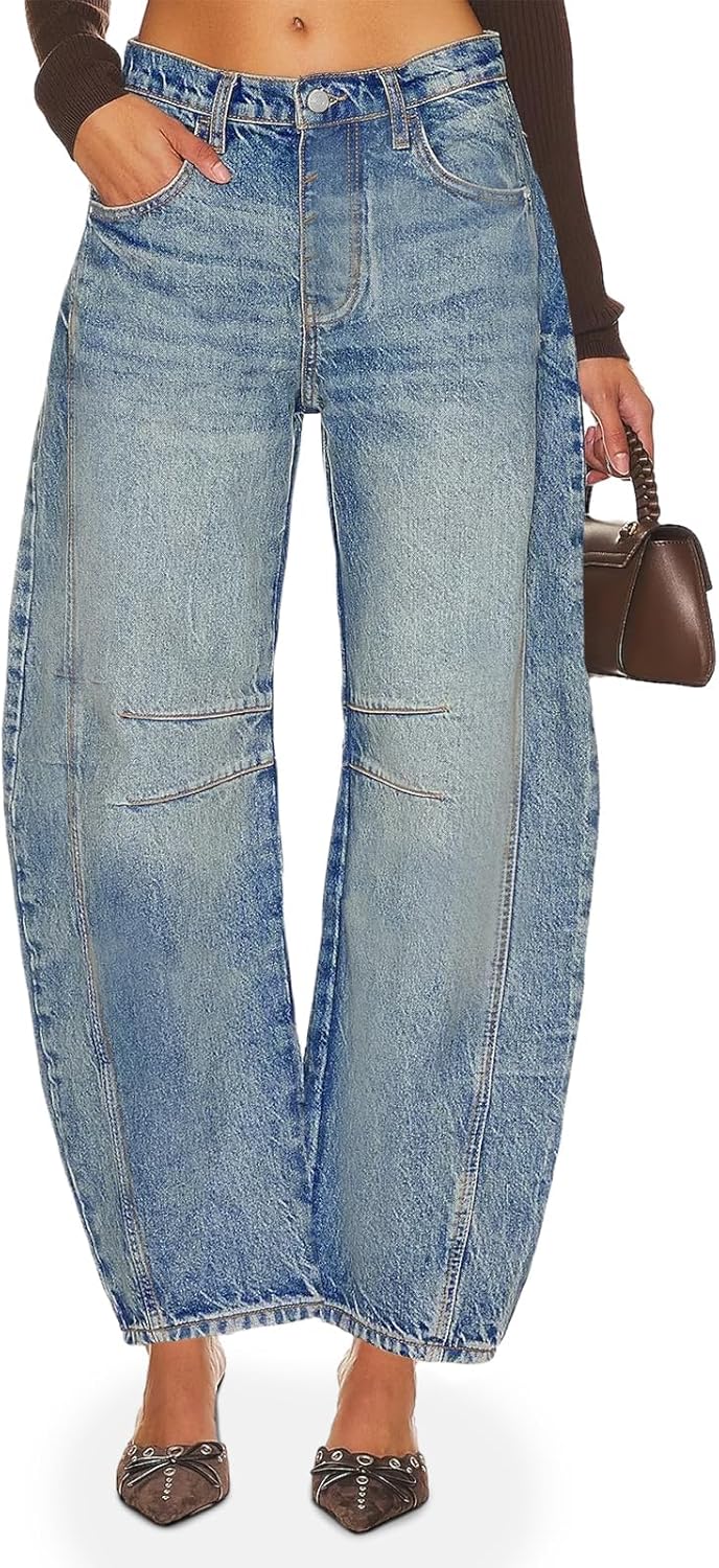 Thumbnail 1 de PLNOTME Women's Baggy Boyfriend Jeans: Vintage Wide Leg Mid Rise Barrel Denim Ankle Pants