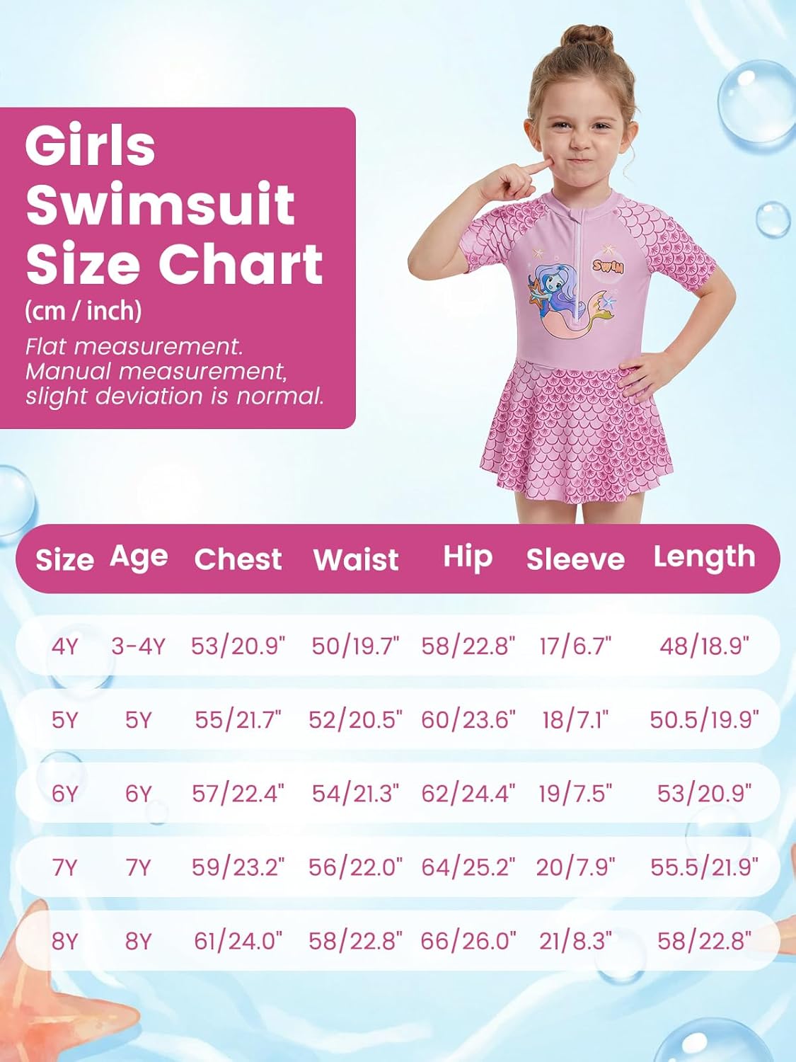 Thumbnail 6 de JiAmy Girls Swimsuit Skirted One Piece: Short Sleeve UV Guard with Built-in Briefs (3–12 Years)