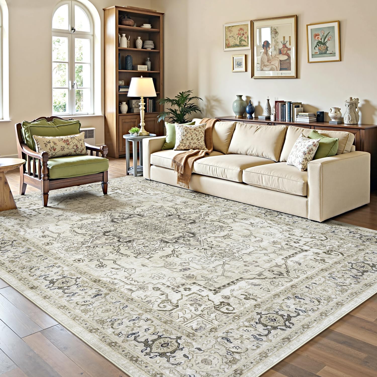 Detalle de Lofus 6x9 Area Rug — Washable, Non-Slip Vintage Boho Style for Living Room, Bedroom, or Office
