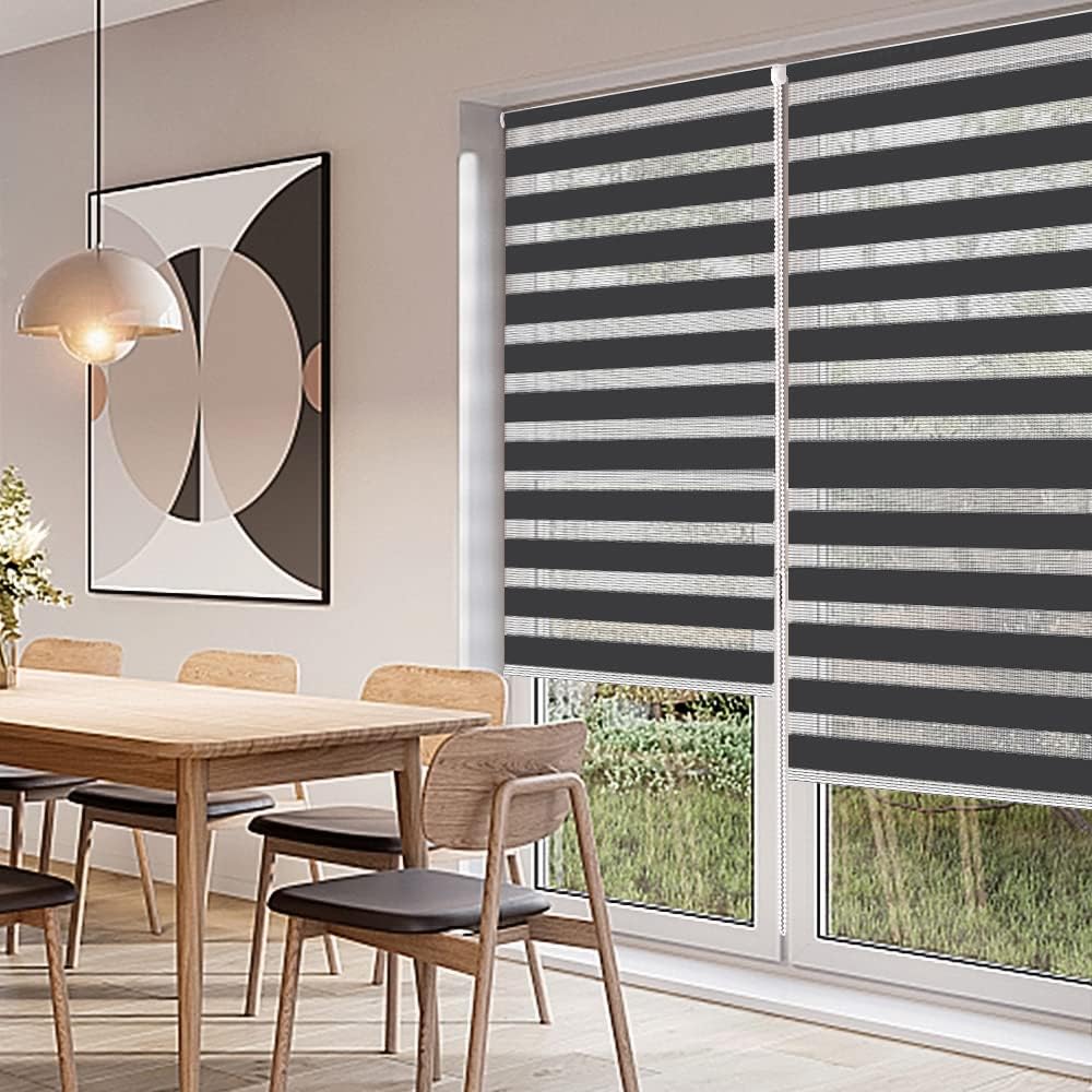 Thumbnail 4 de Kokorona Day and Night Zebra Roller Blinds 95cm W x 230cm Drop in Dark Grey
