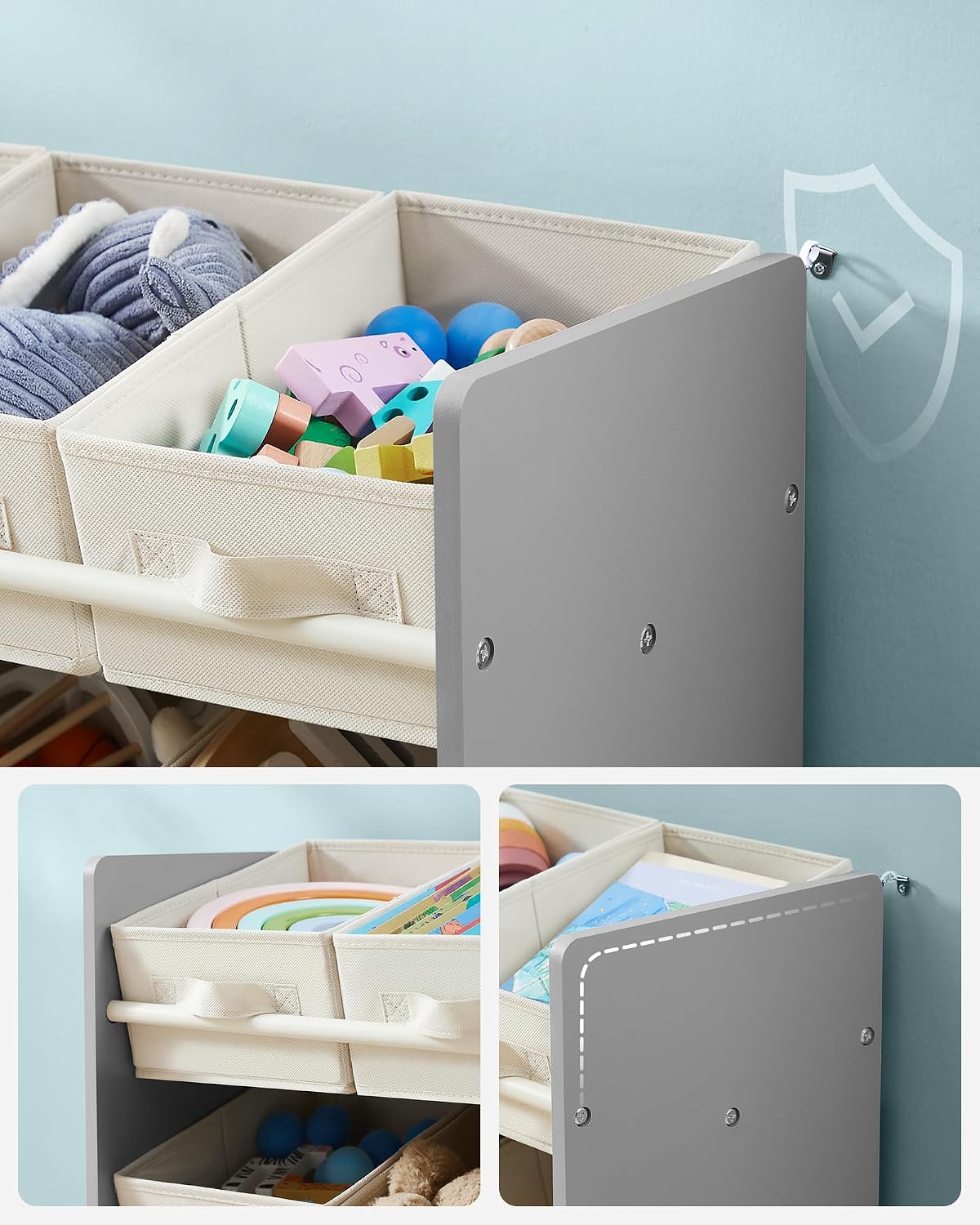 Detalle 1 de SONGMICS TEZA GKR033G10 kinderplank met 9 vakken, duifgrijs