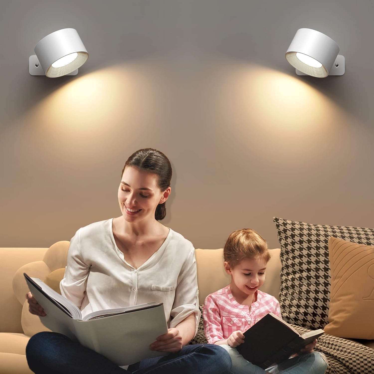 Detalle 2 de Mexllex Lámpara de Pared LED 2 uds con giro 360° y carga USB (3 modos de color, 3 niveles de brillo)