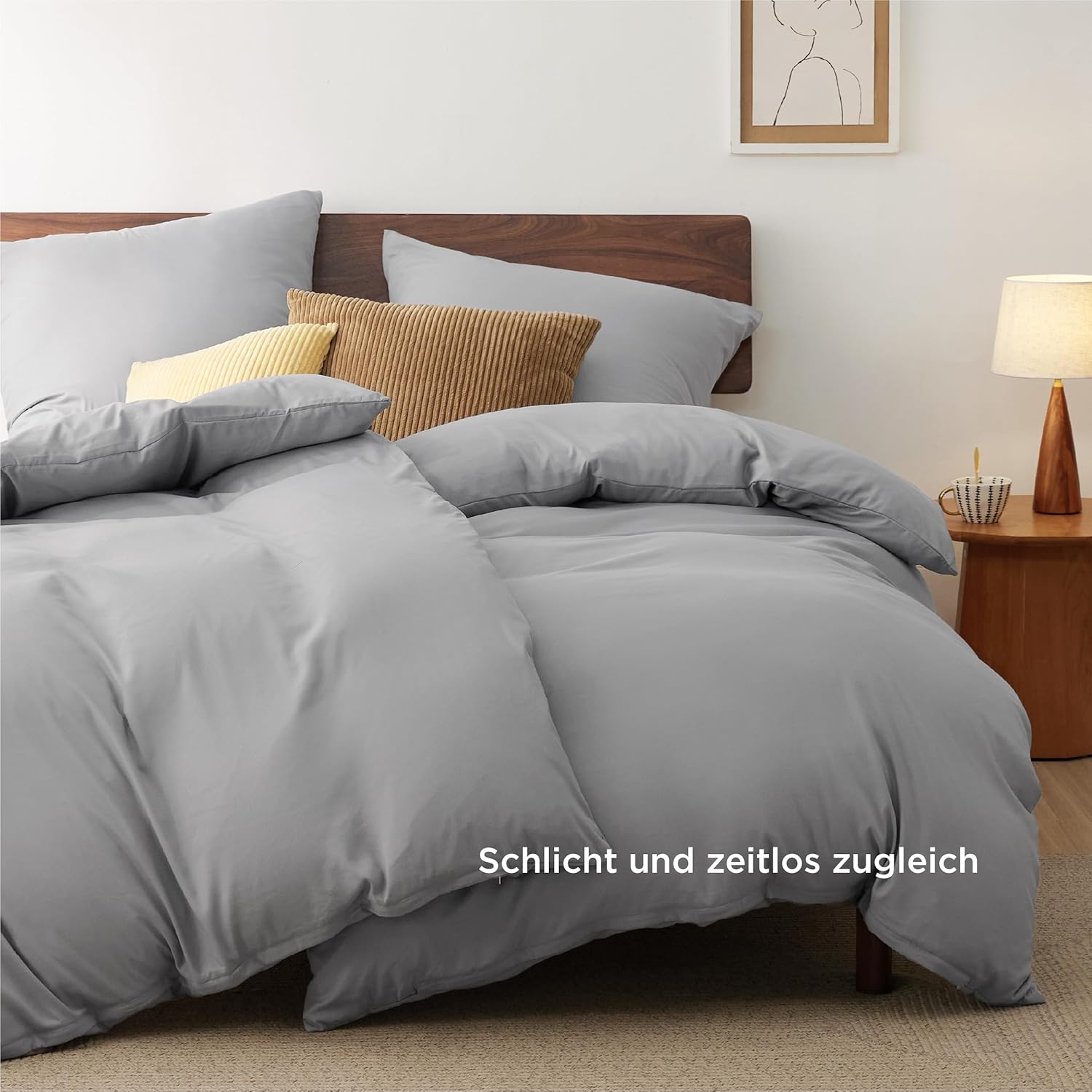 Detalle de BEDSURE Bettwäsche 135x200 4-teilig Grau – 2 Bettbezüge 135x200 cm und 2 Kissenbezüge 80x80 cm