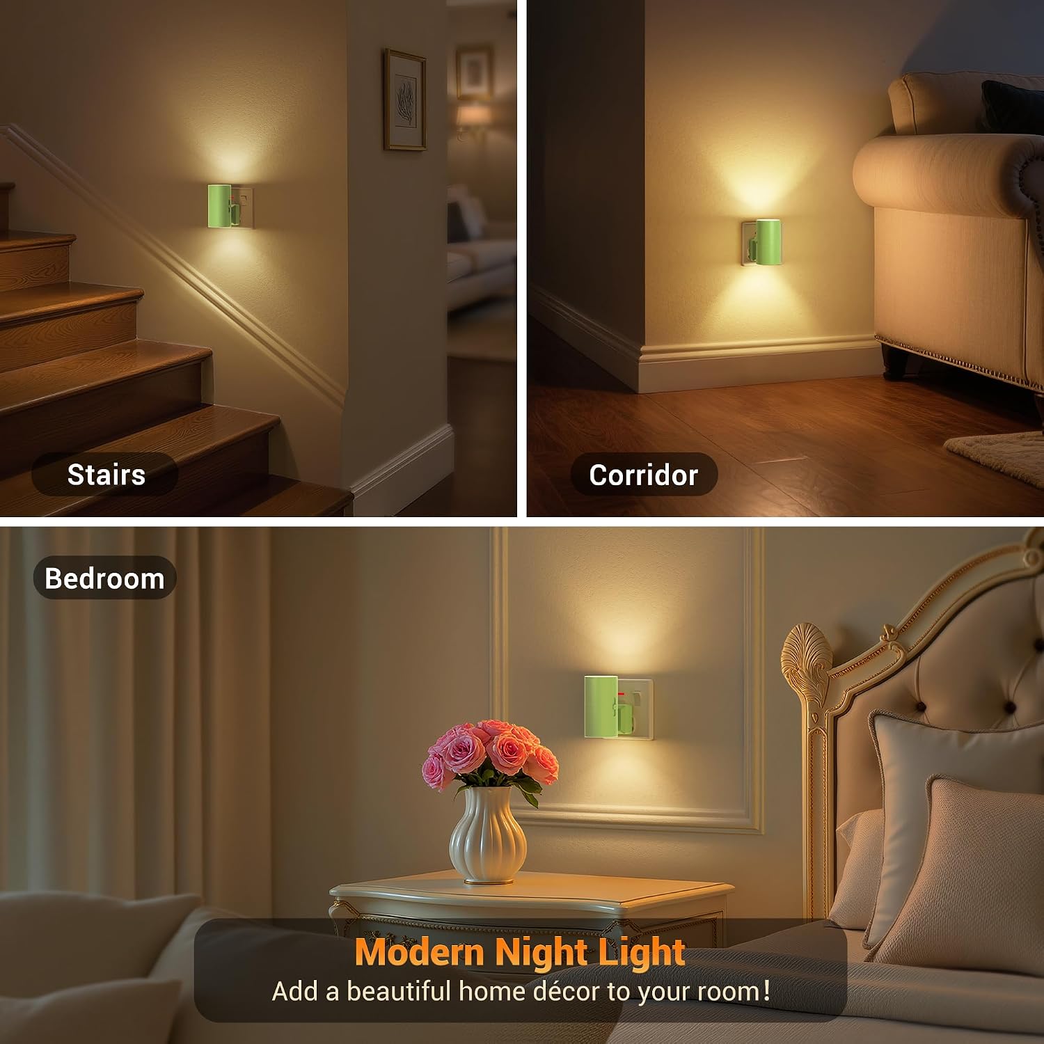 Detalle de JandCase Night Light plug-in with dusk to dawn sensor, dimmable 3000K warm white
