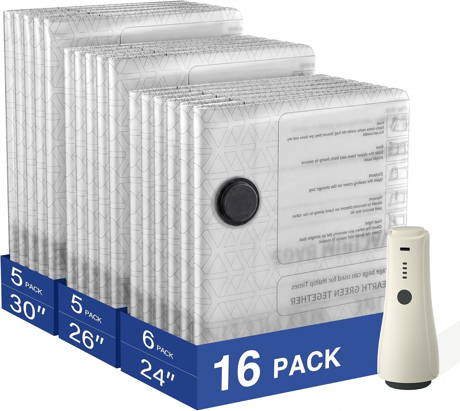 Detalle de EACOPOL TY-Z7 Vacuum Storage Bags, 16-Pack with Cordless USB-C Pump