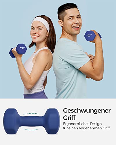 Detalle de SONGMICS Hanteln 2 Stück, 2 × 4 kg, sechseckige Hanteln mit Neopren-/Vinyloberfläche, Blau (SYL908Q01)