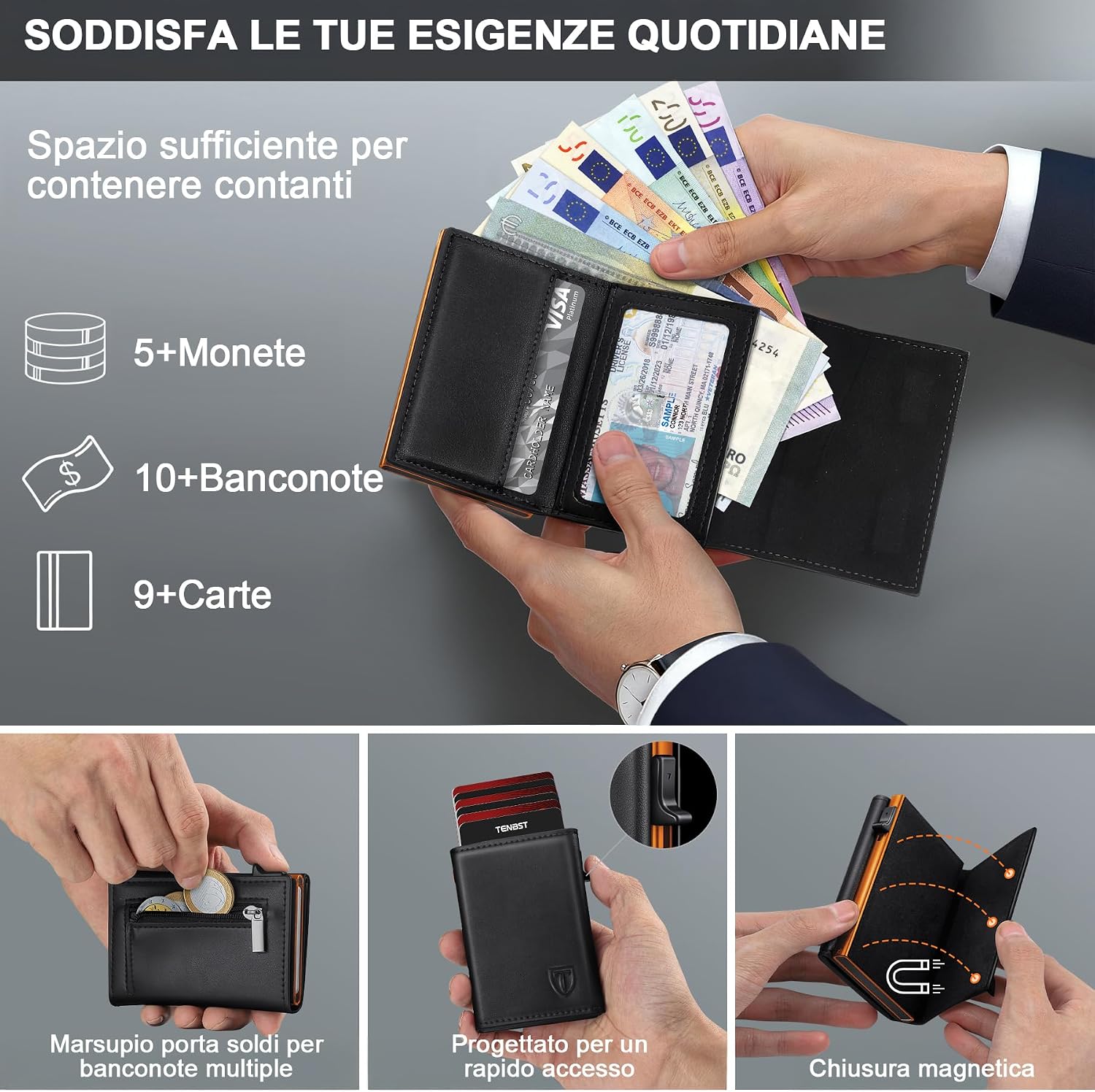 Thumbnail 4 de TENBST Portafoglio Uomo Slim con RFID arancione