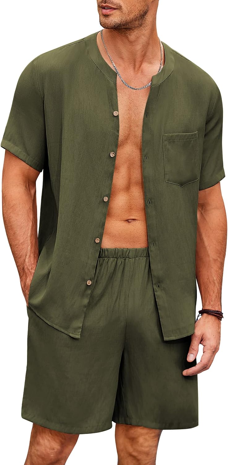 Detalle de Ekouaer Pyjama Homme Été – Ensemble short manches courtes, coton doux et polyvalent