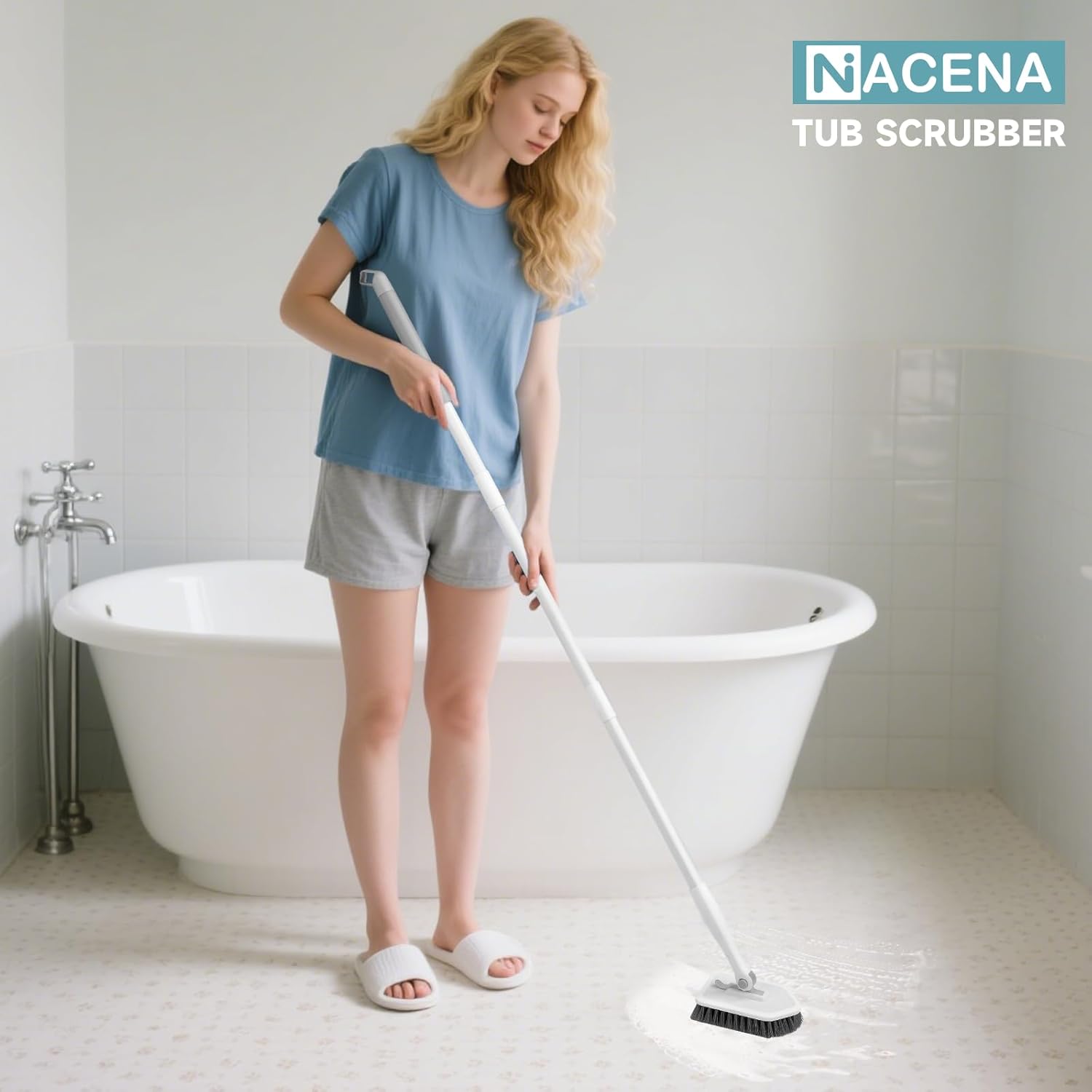 Thumbnail 6 de nacena Shower Scrubber with Long Handle, 3-in-1 Tile & Tub Scrubber Brush (Adjustable, Detachable Heads)