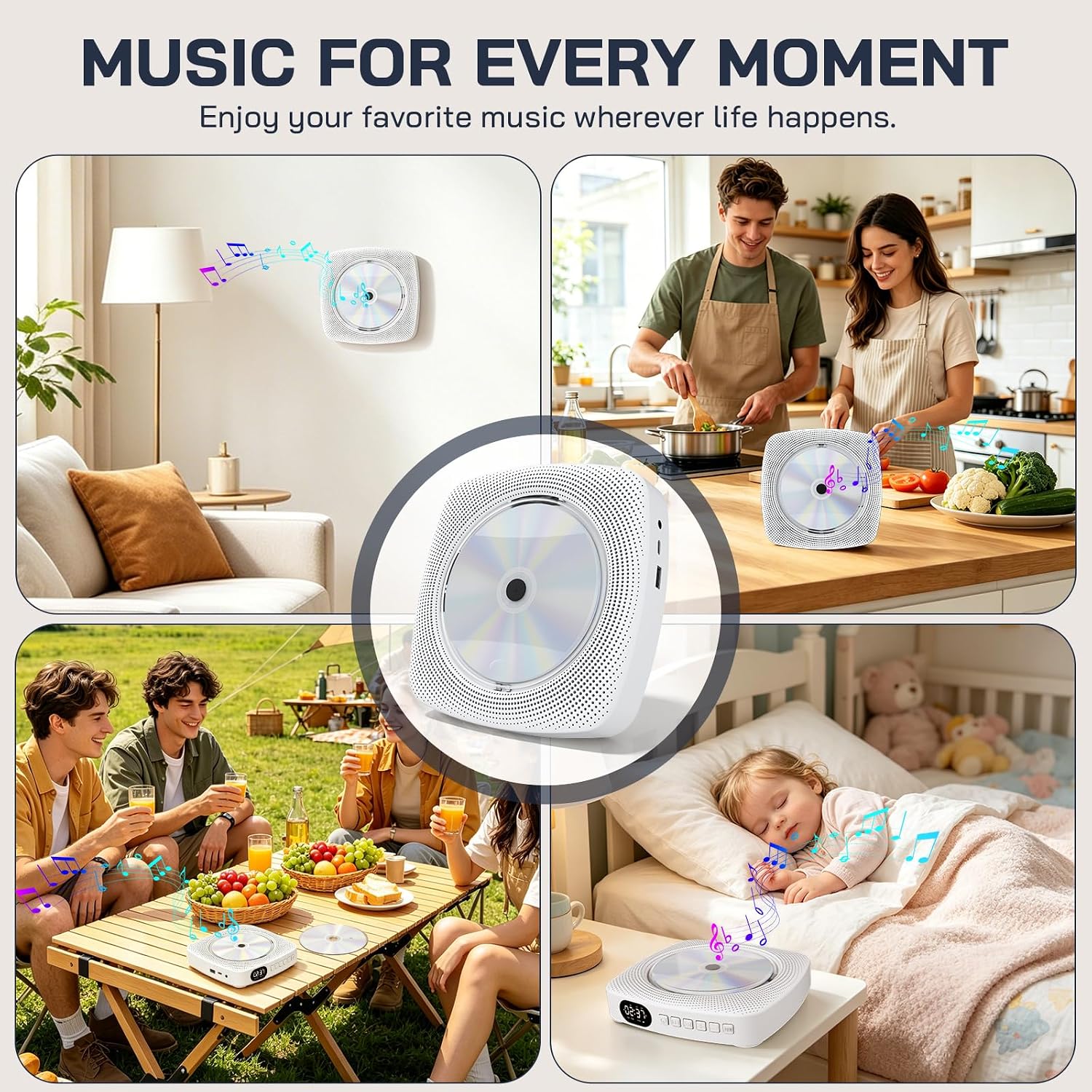 Detalle de WOLFANG WDV04 Portable CD Player with Bluetooth, FM Radio and 4000mAh Battery