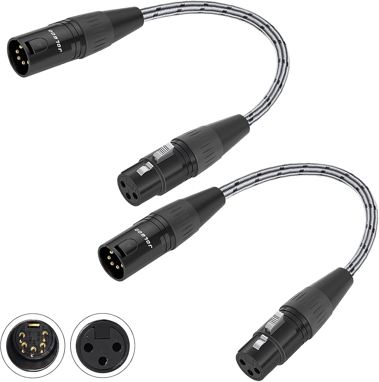 Detalle de JOLGOO jg-adpt-xlr-2023102801 12-Inch DMX XLR Adapter, 5-Pin to 3-Pin, 2-Pack