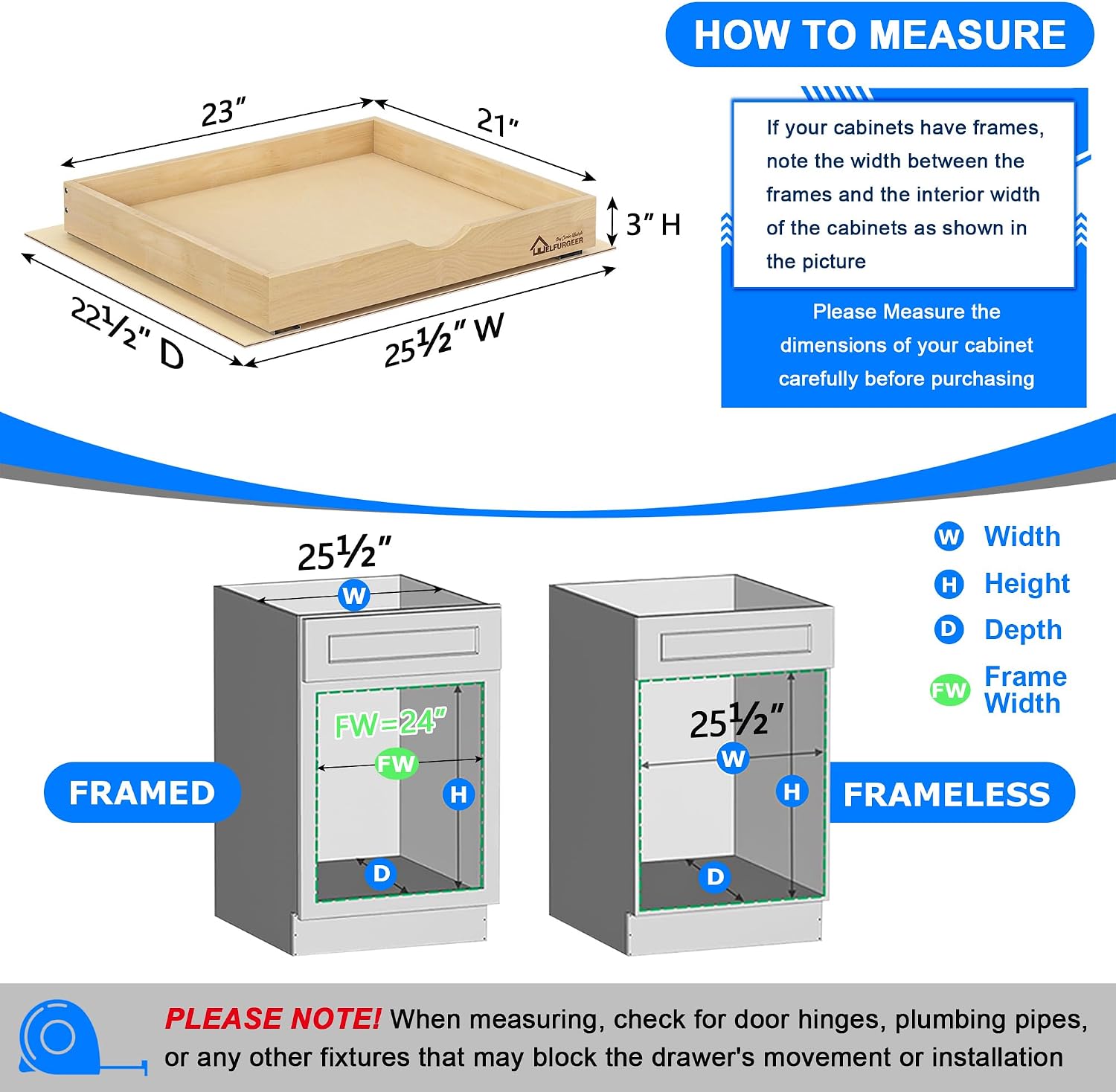 Thumbnail 4 de WelFurGeer Soft Close Pull Out Drawers for Cabinets (23" W x 21" D)
