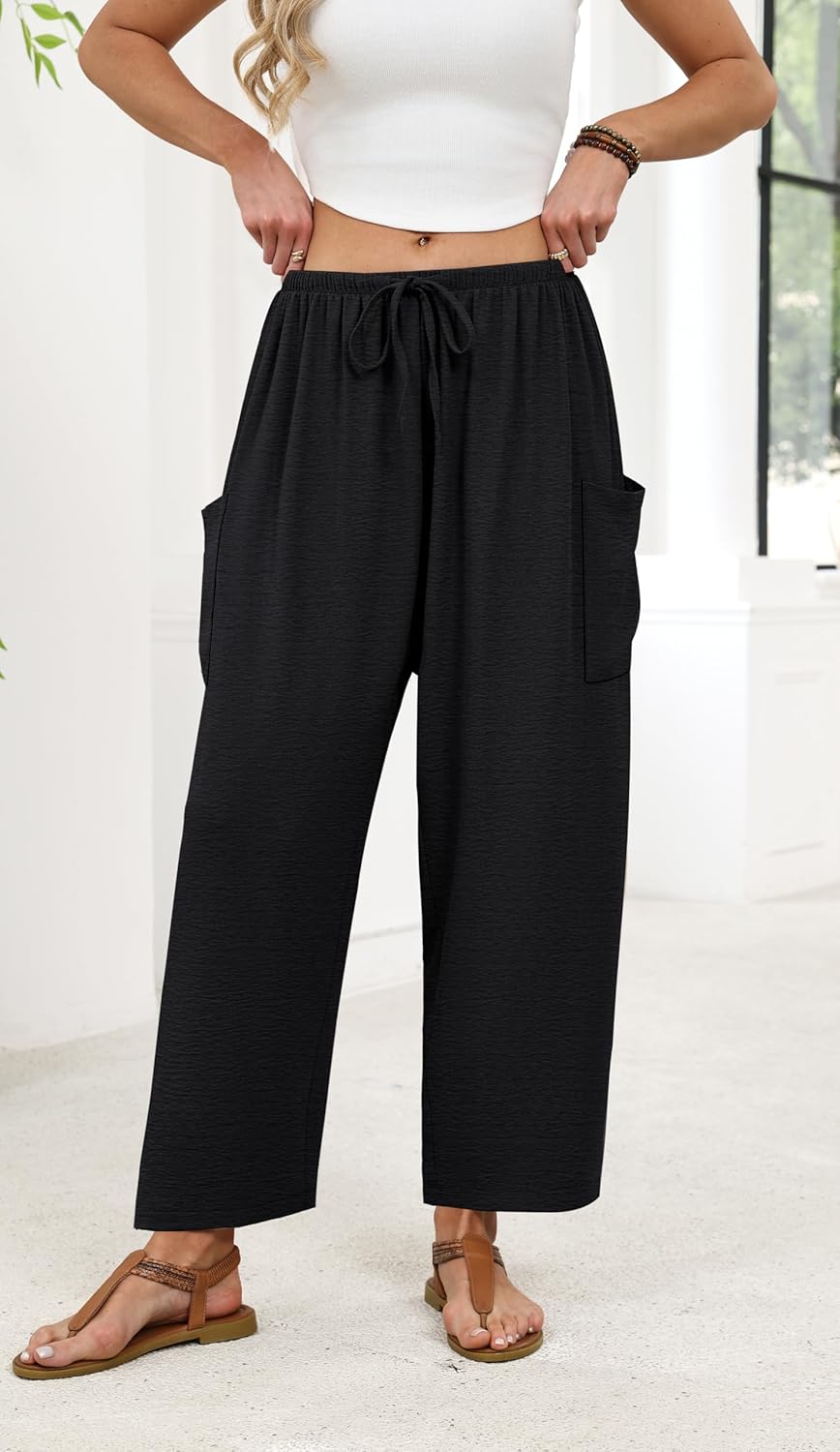 Thumbnail 3 de Sampeel Wide Leg Pants for Women – Barrel Palazzo Elastic Waist with Pockets