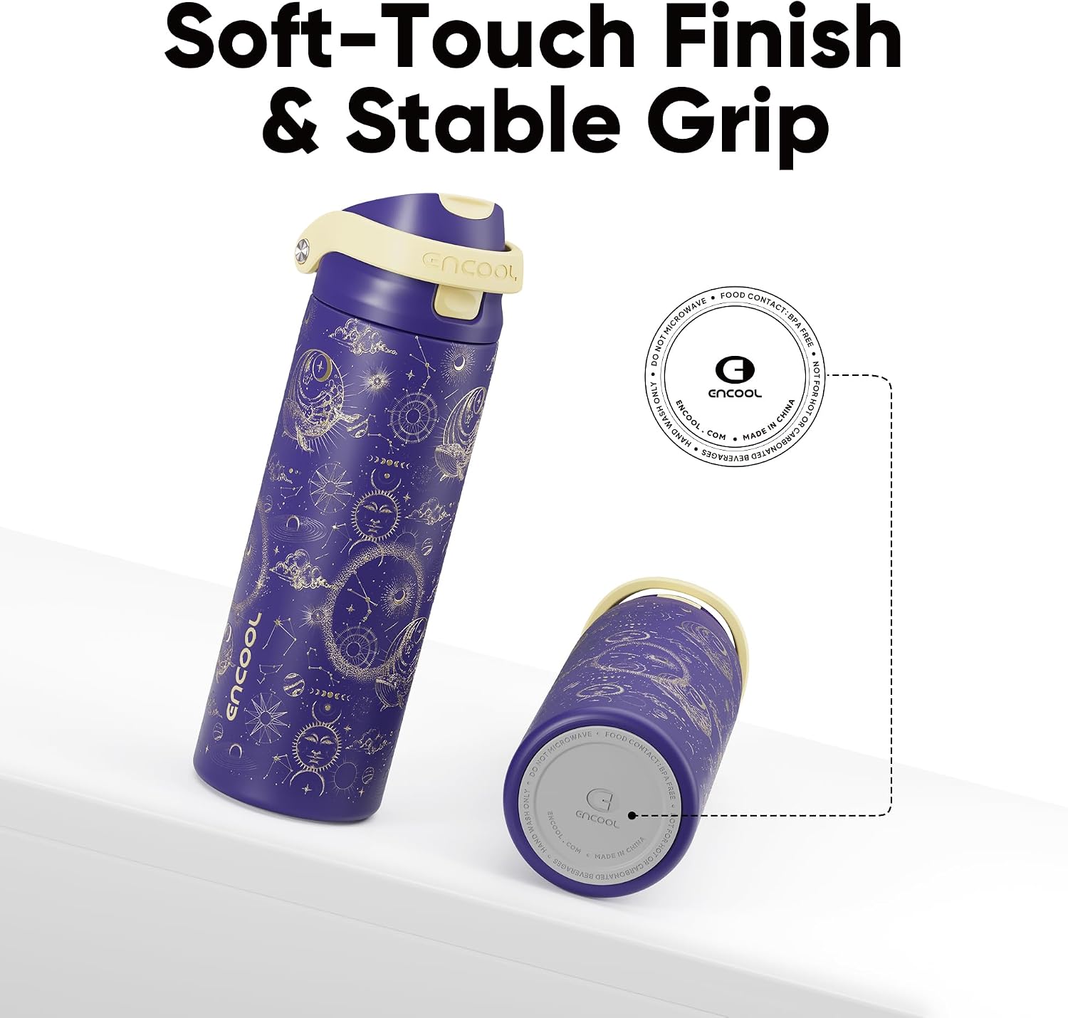 Detalle de ENCOOL Leakproof Insulated Water Bottle with Straw, Dual-Sip 24 oz (Astral Chart)
