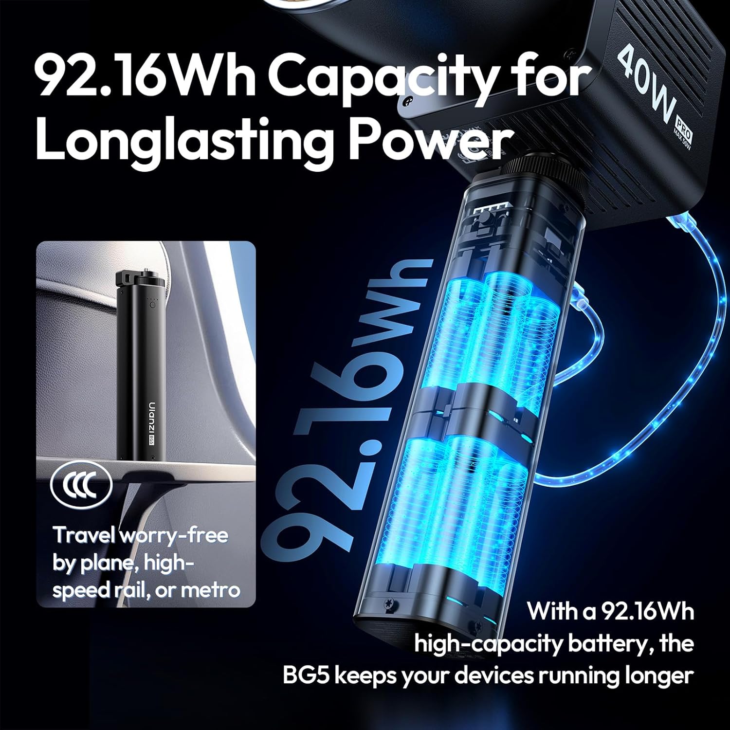 Thumbnail 4 de ULANZI BG5 – Poignée batterie 92,16 Wh avec recharge PD 3.0 jusqu’à 100 W et filetage 1/4
